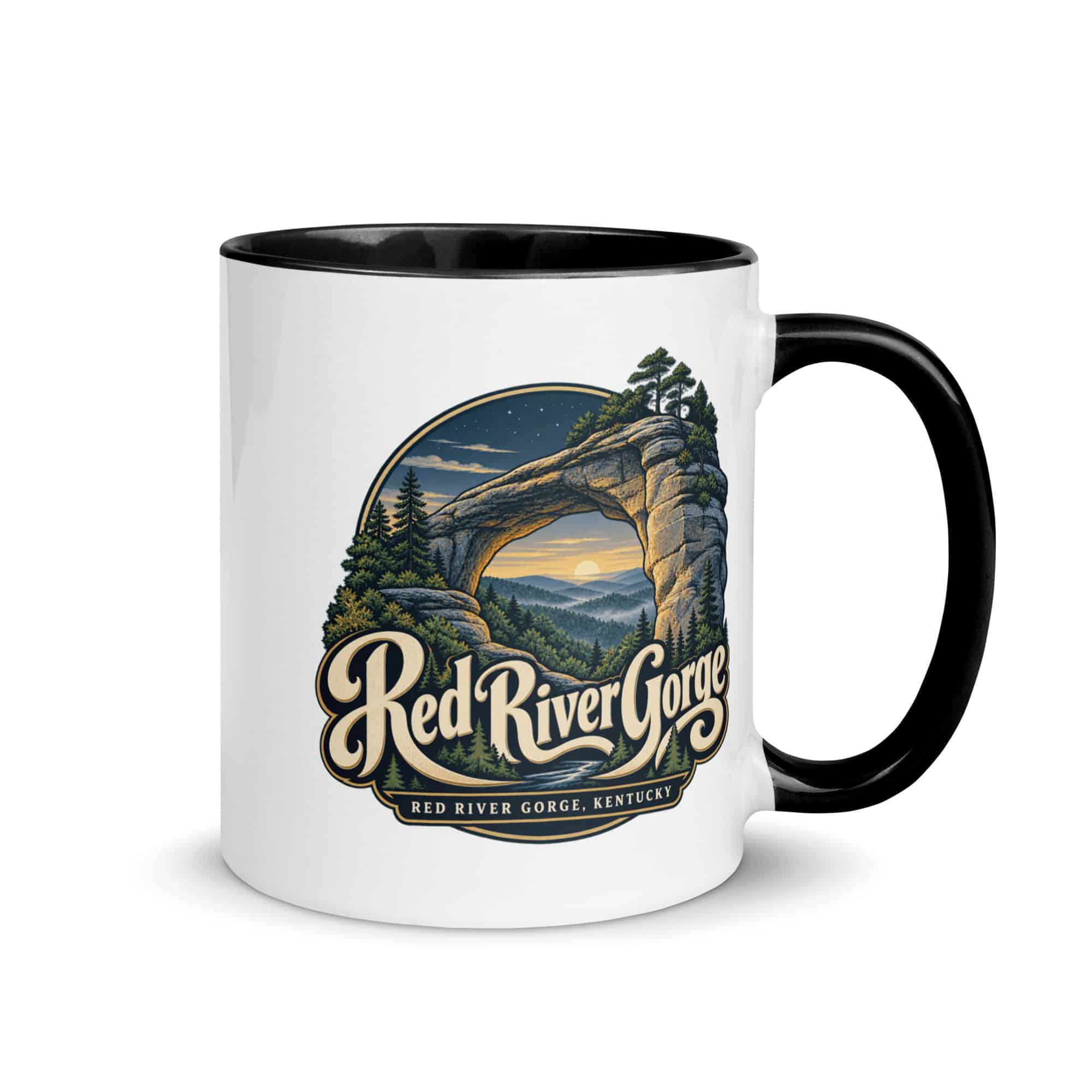 Red River Gorge Color Inside Coffee Mug: Red River Gorge Destination Seal, Woodland Scenic Lettering