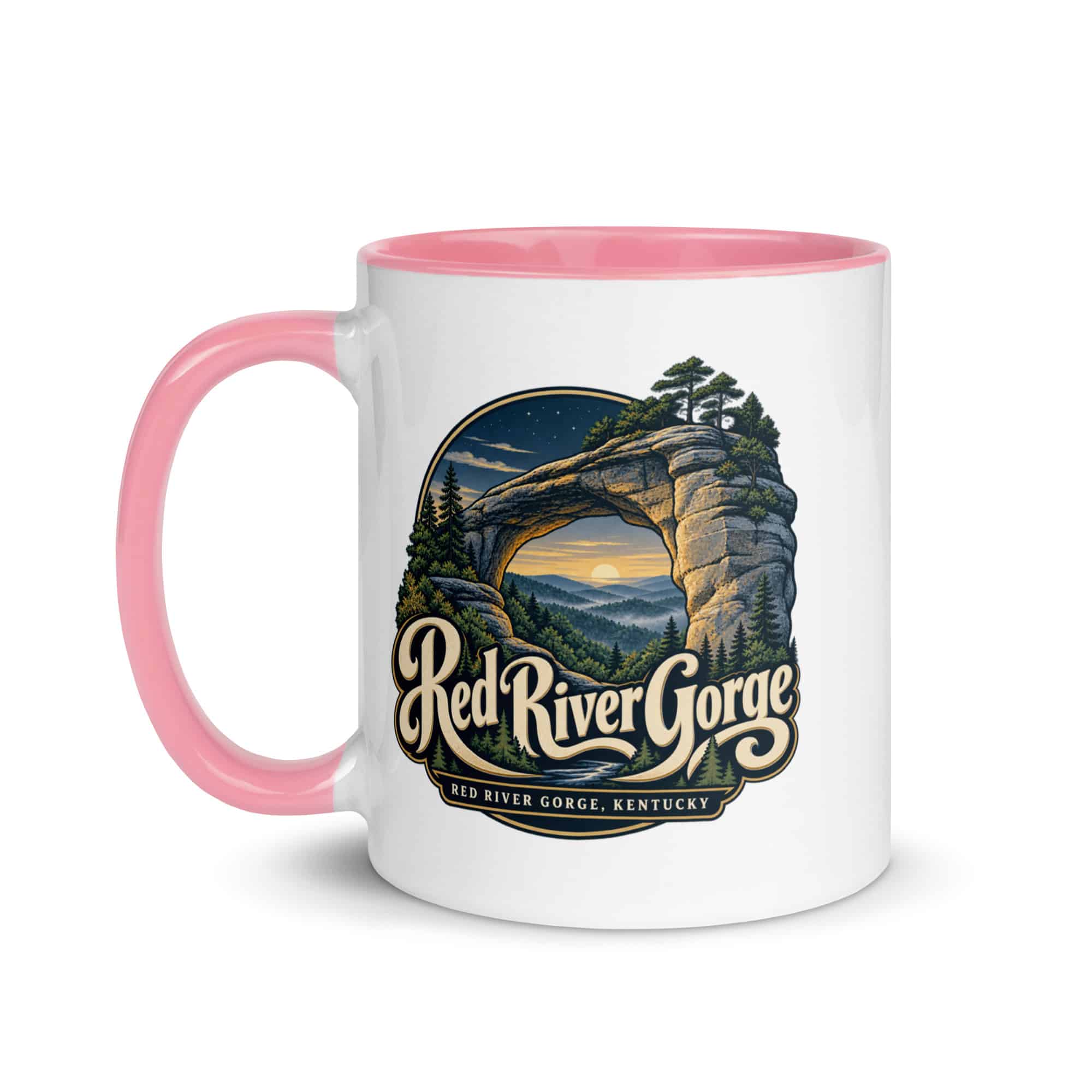 Red River Gorge Color Inside Coffee Mug: Red River Gorge Destination Seal, Woodland Scenic Lettering