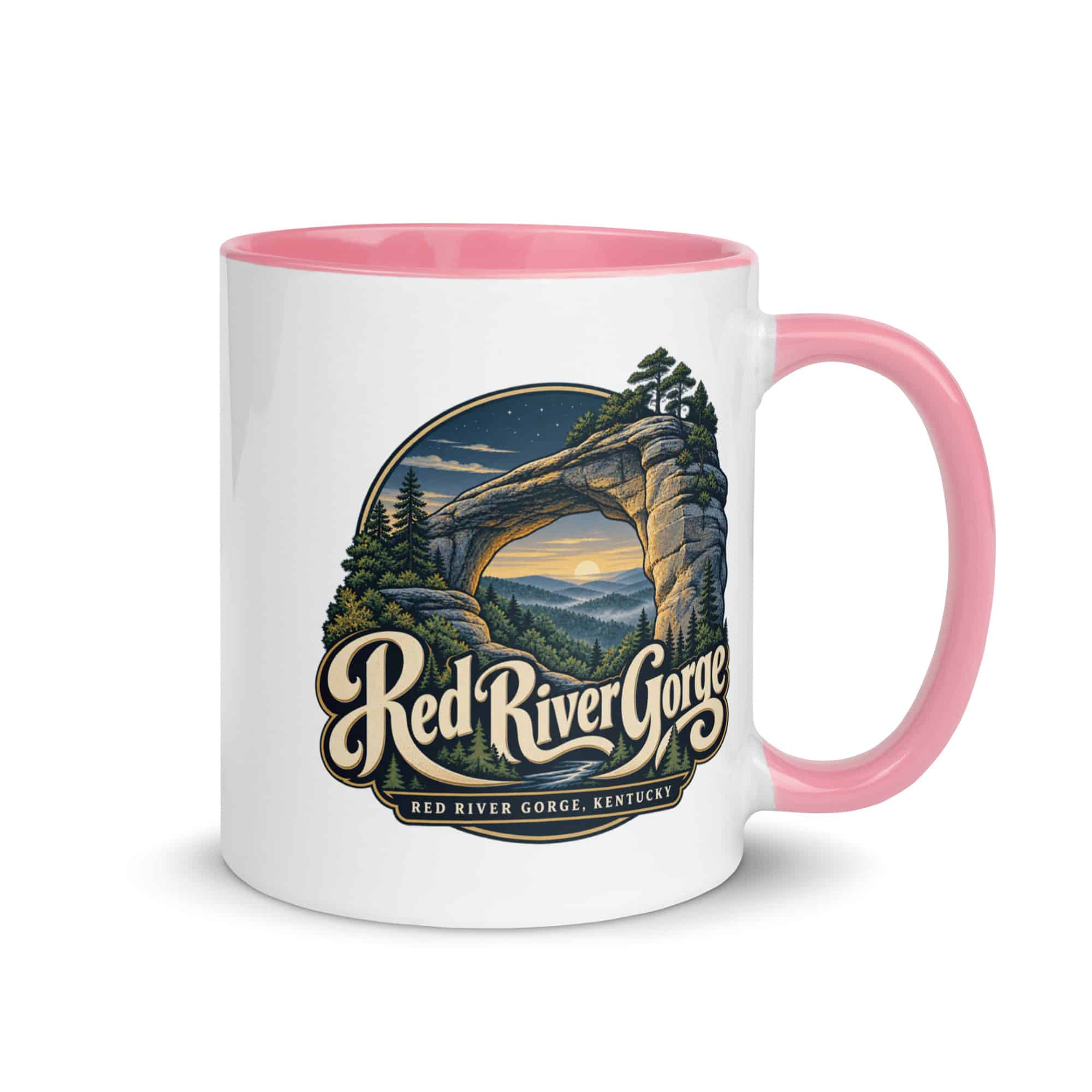 Red River Gorge Color Inside Coffee Mug: Red River Gorge Destination Seal, Woodland Scenic Lettering