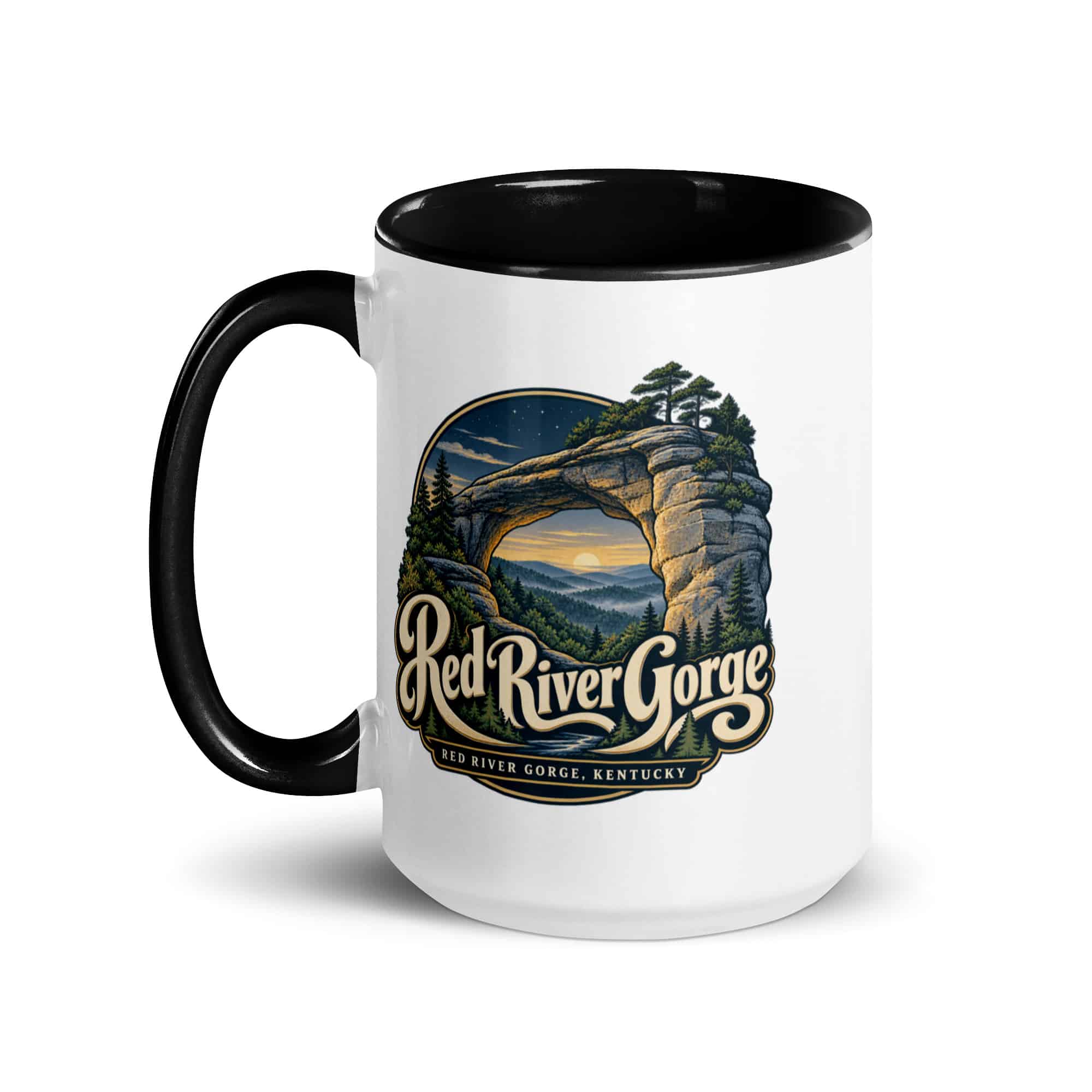 Red River Gorge Color Inside Coffee Mug: Red River Gorge Destination Seal, Woodland Scenic Lettering