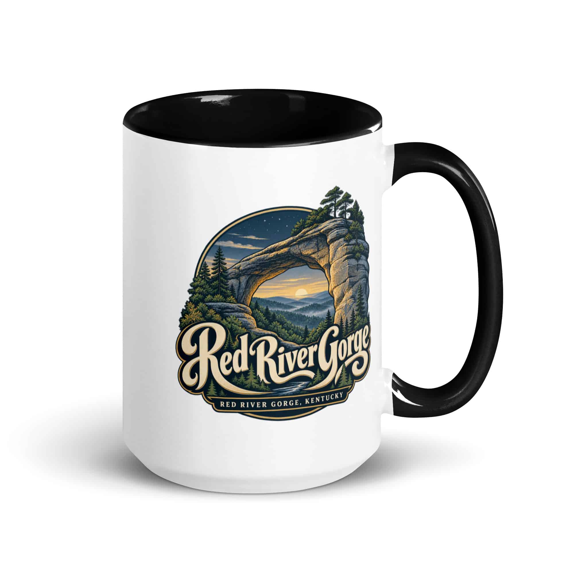 Red River Gorge Color Inside Coffee Mug: Red River Gorge Destination Seal, Woodland Scenic Lettering