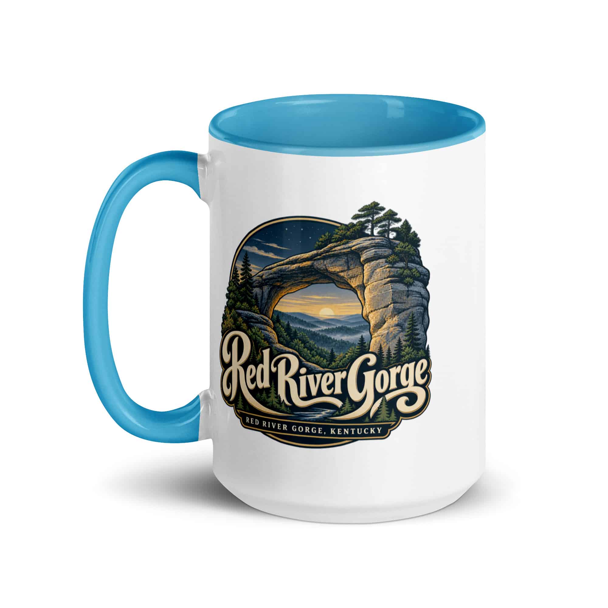 Red River Gorge Color Inside Coffee Mug: Red River Gorge Destination Seal, Woodland Scenic Lettering