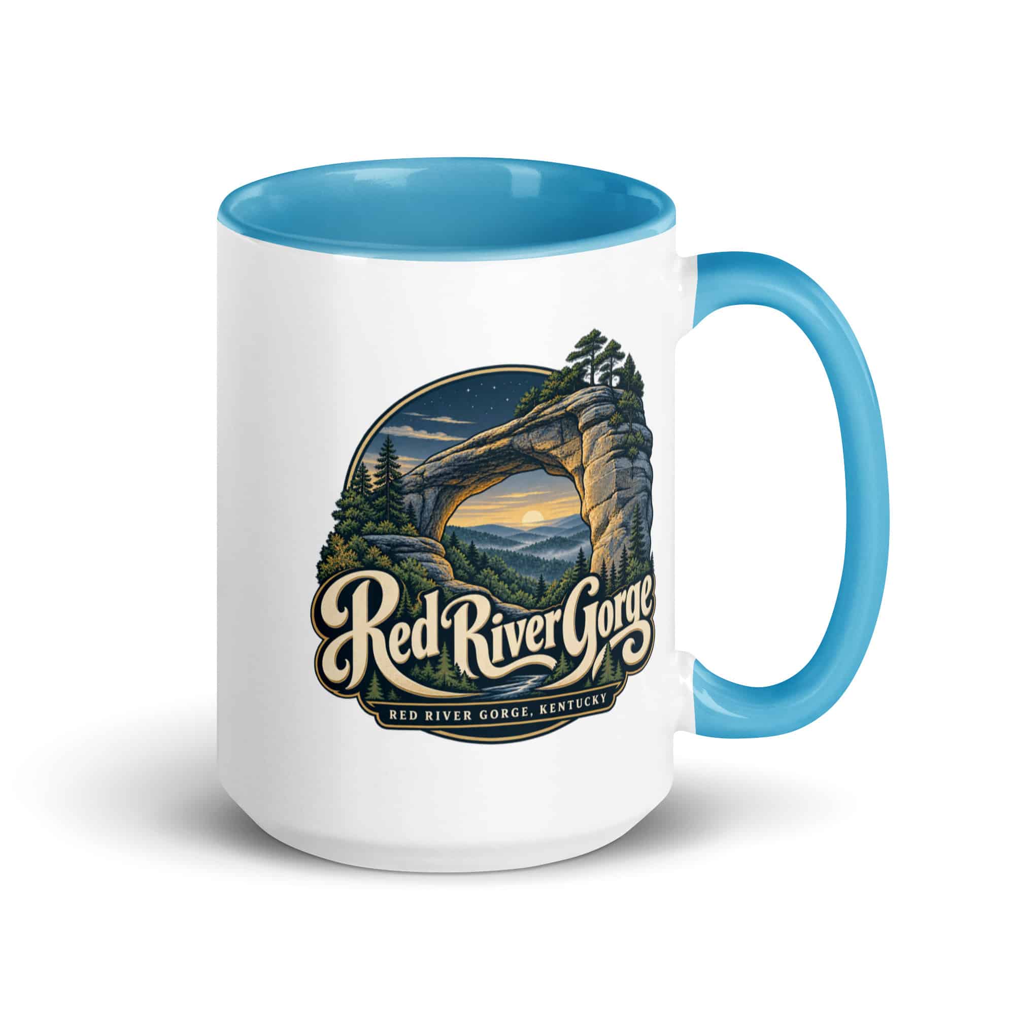 Red River Gorge Color Inside Coffee Mug: Red River Gorge Destination Seal, Woodland Scenic Lettering