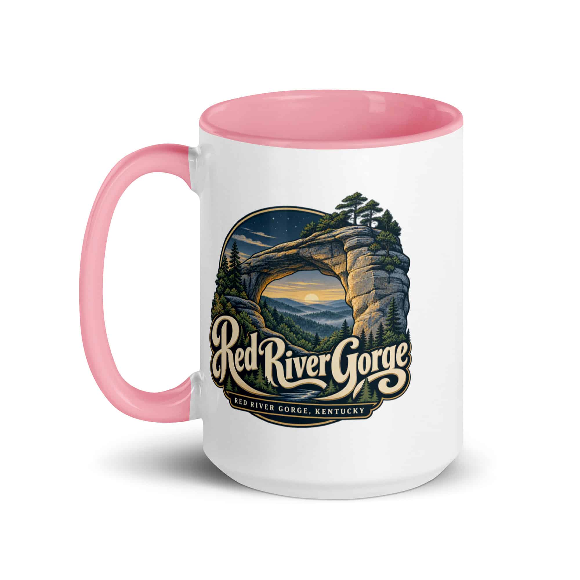 Red River Gorge Color Inside Coffee Mug: Red River Gorge Destination Seal, Woodland Scenic Lettering