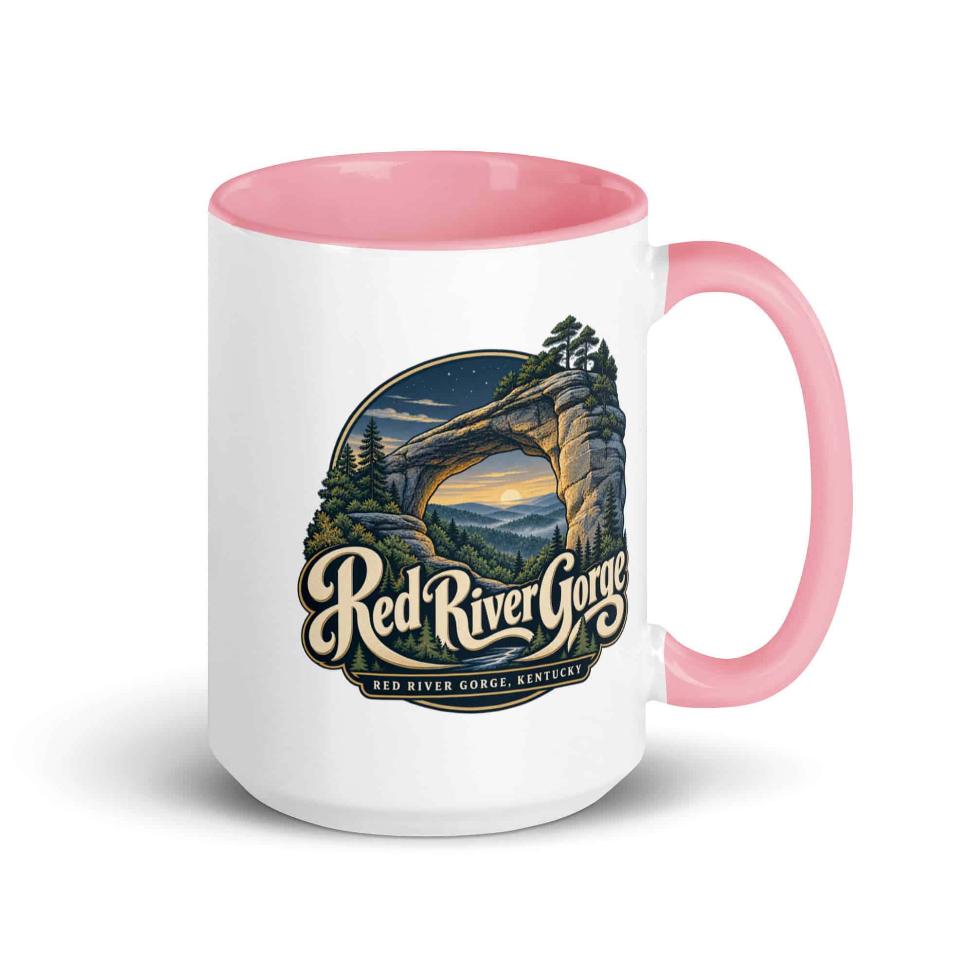 Red River Gorge Color Inside Coffee Mug: Red River Gorge Destination Seal, Woodland Scenic Lettering