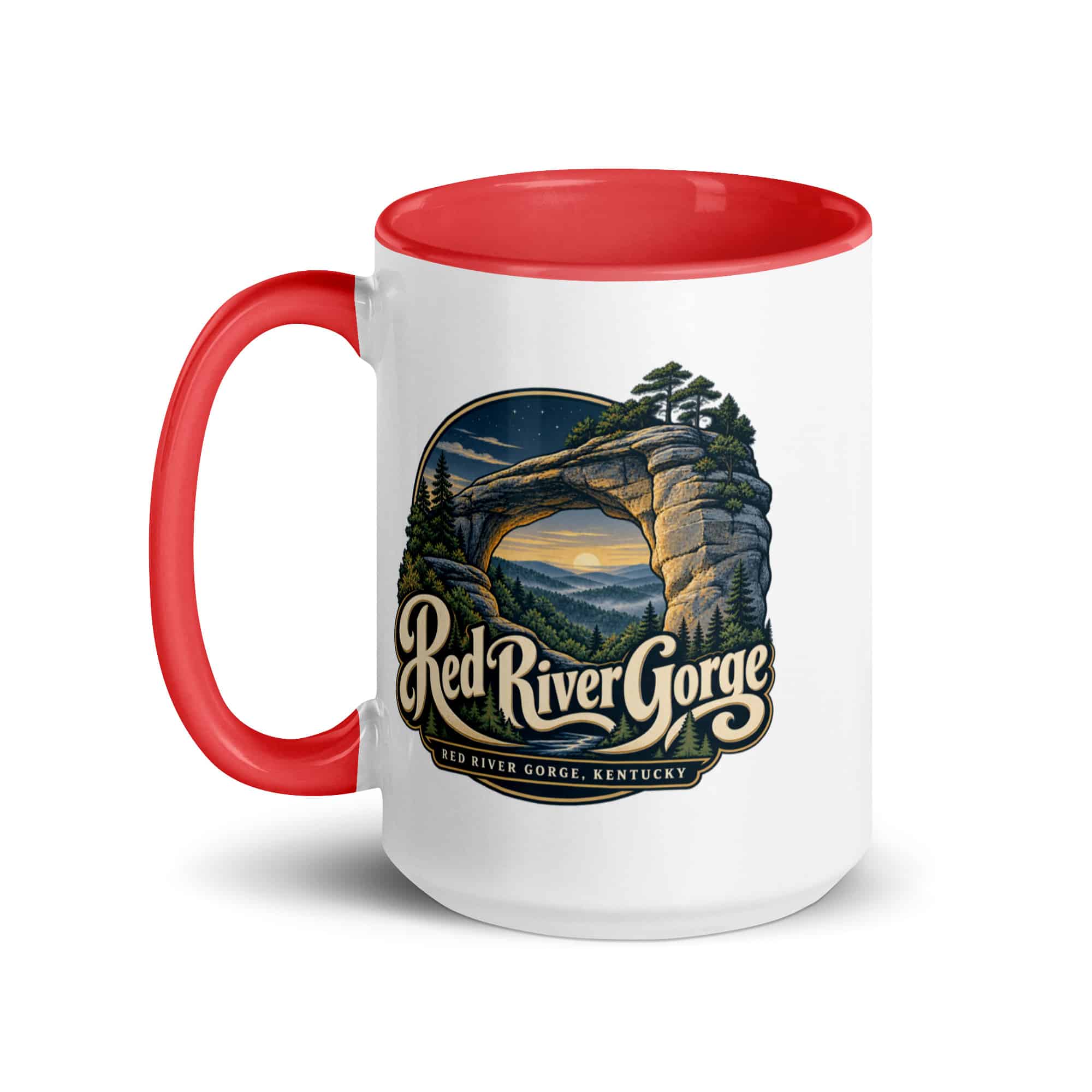 Red River Gorge Color Inside Coffee Mug: Red River Gorge Destination Seal, Woodland Scenic Lettering