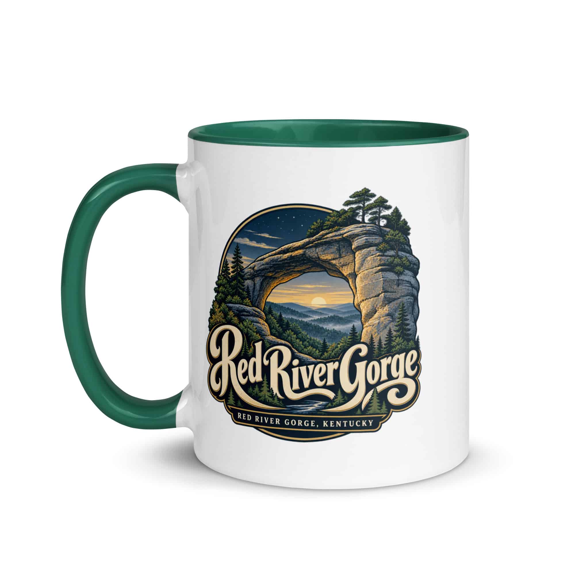 Red River Gorge Color Inside Coffee Mug: Red River Gorge Destination Seal, Woodland Scenic Lettering