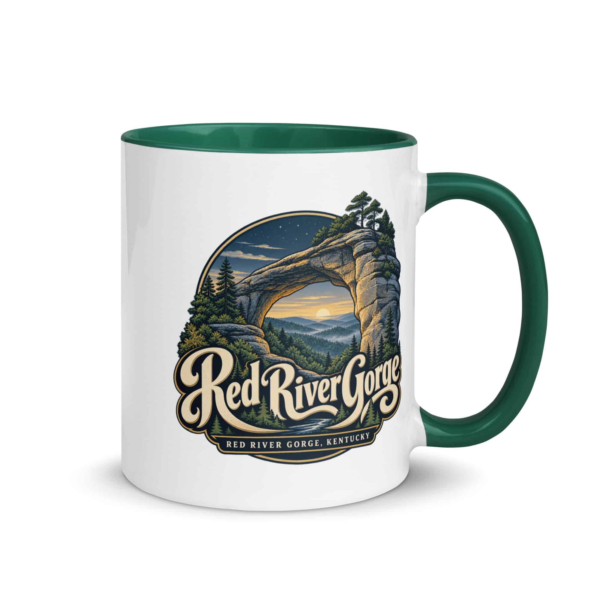 Red River Gorge Color Inside Coffee Mug: Red River Gorge Destination Seal, Woodland Scenic Lettering