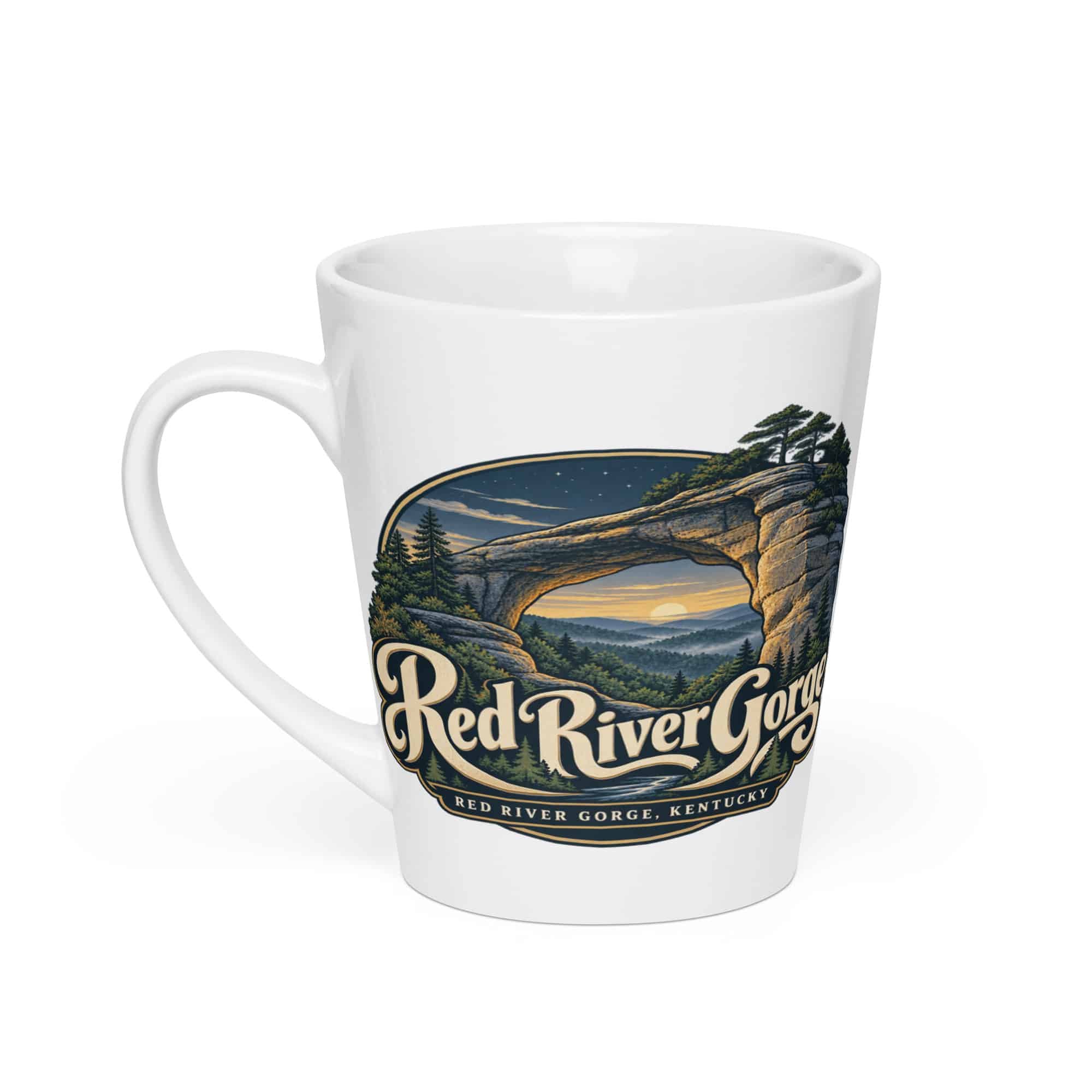 Red River Gorge Latte Mug: Red River Gorge Destination Seal, Woodland Scenic Lettering