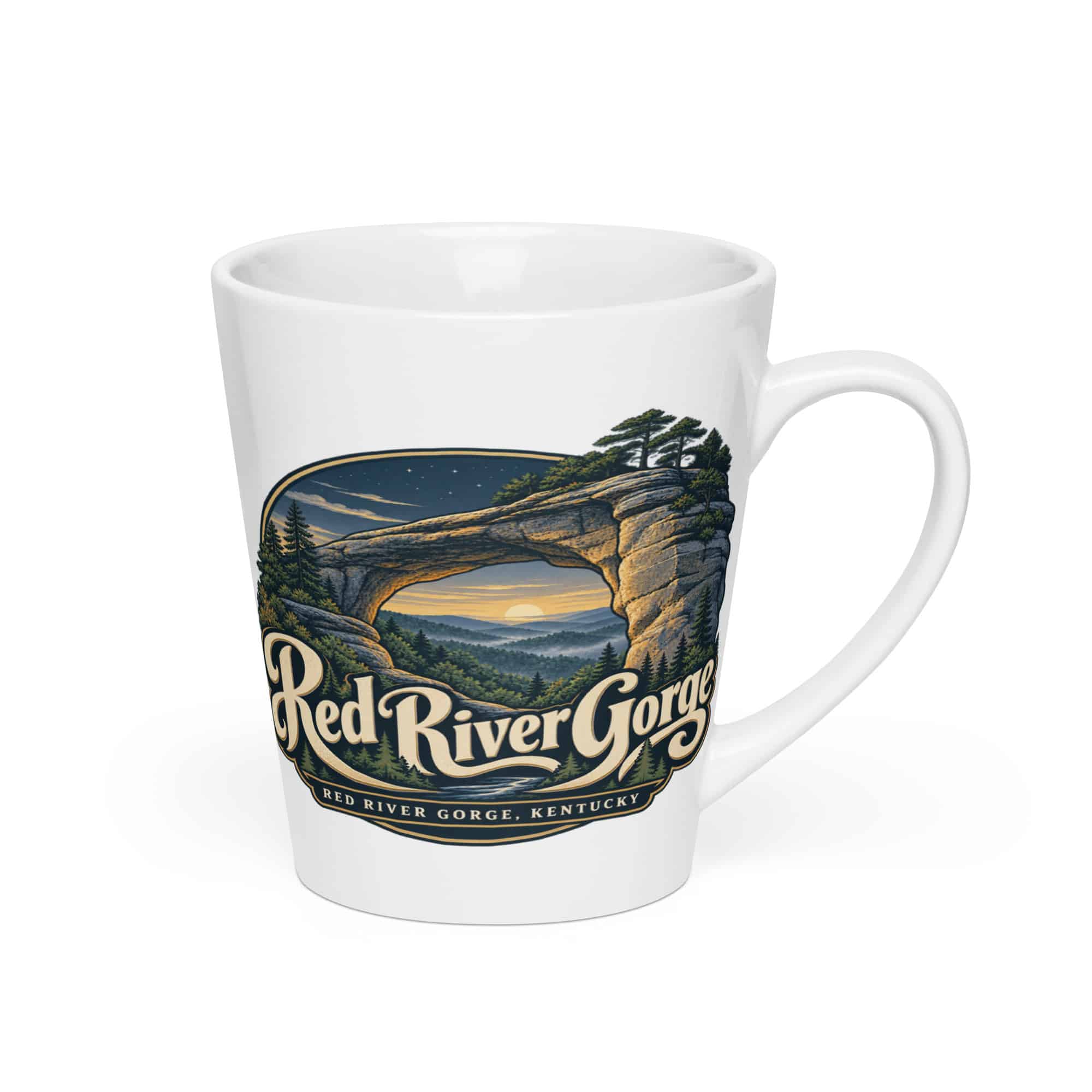 Red River Gorge Latte Mug: Red River Gorge Destination Seal, Woodland Scenic Lettering