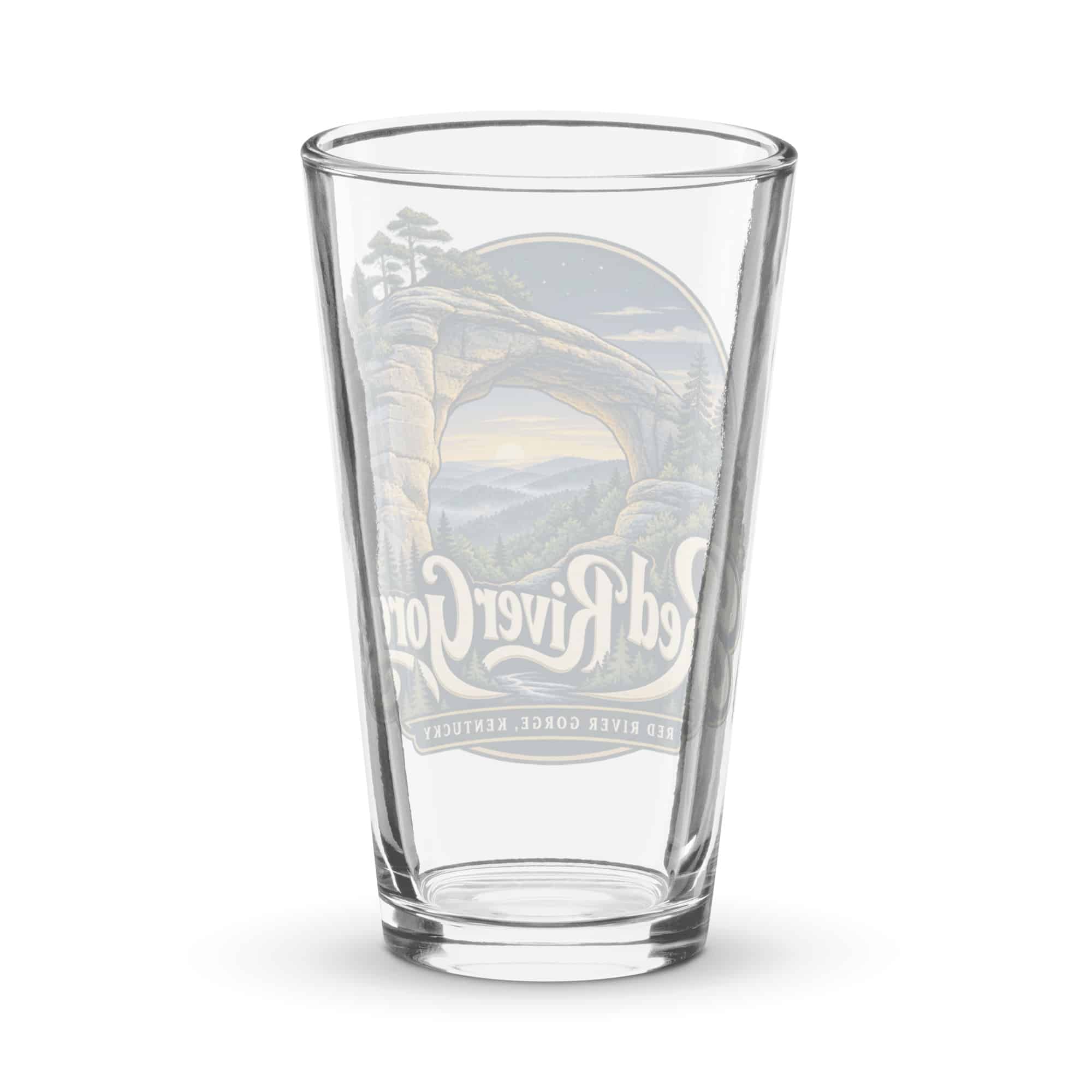 Red River Gorge Pint Glass: Red River Gorge Destination Seal, Woodland Scenic Lettering