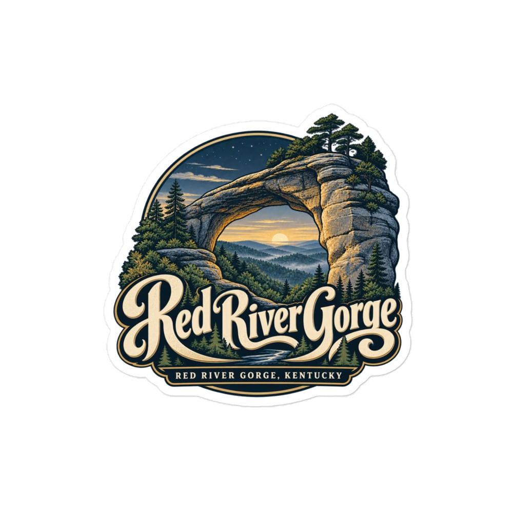Red River Gorge Vinyl Sticker: Red River Gorge Destination Seal, Woodland Scenic Lettering