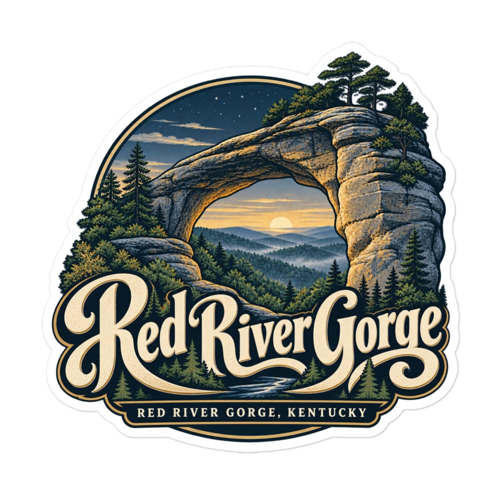 Red River Gorge Vinyl Sticker: Red River Gorge Destination Seal, Woodland Scenic Lettering