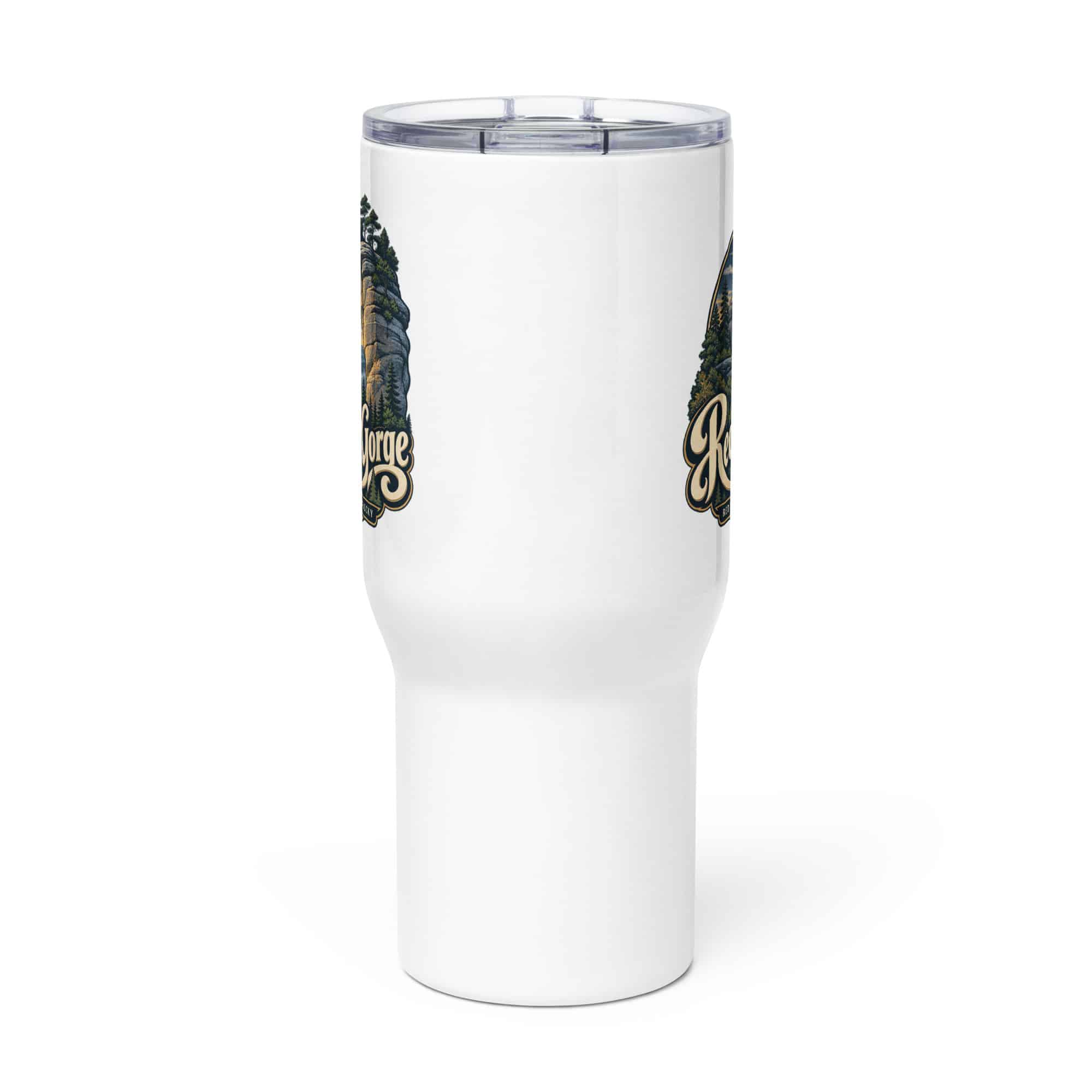 Red River Gorge Travel Mug: Red River Gorge Destination Seal, Woodland Scenic Lettering