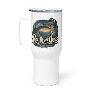Red River Gorge Travel Mug: Red River Gorge Destination Seal, Woodland Scenic Lettering - 25 oz - Main
