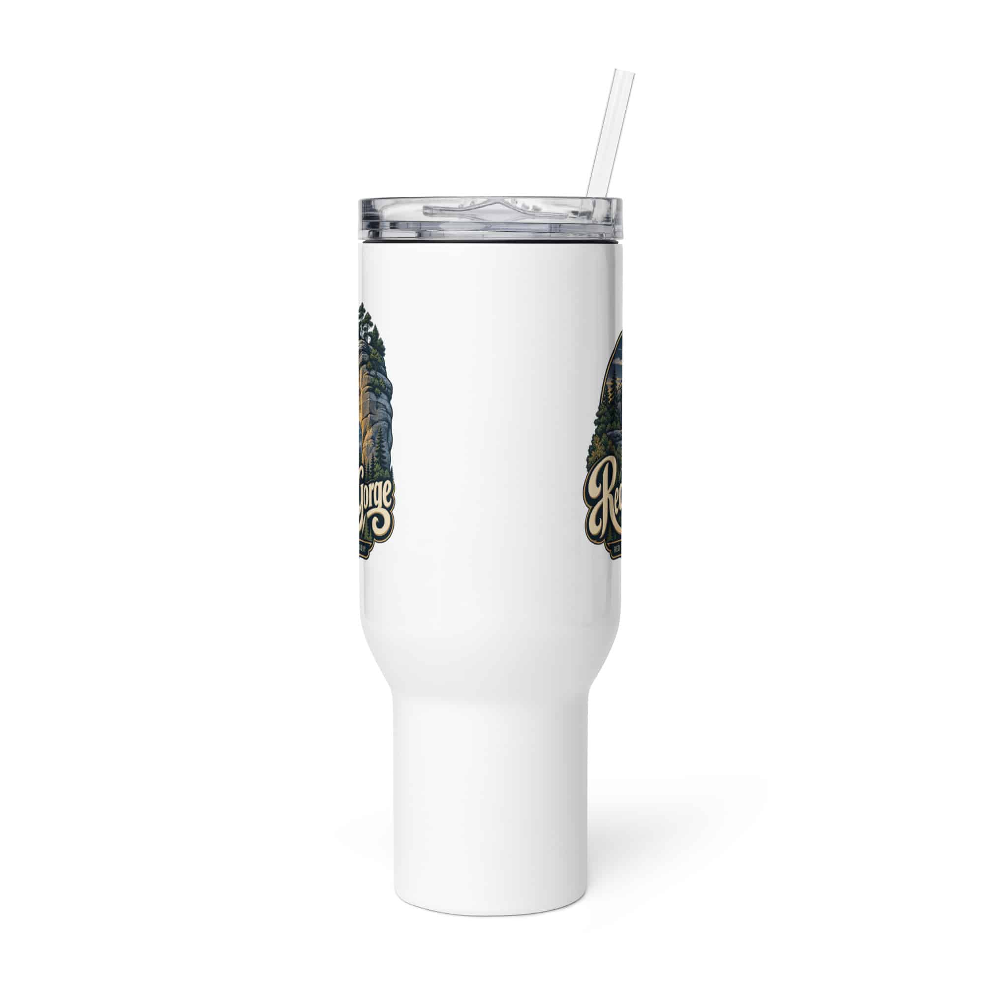 Red River Gorge Travel Mug: Red River Gorge Destination Seal, Woodland Scenic Lettering