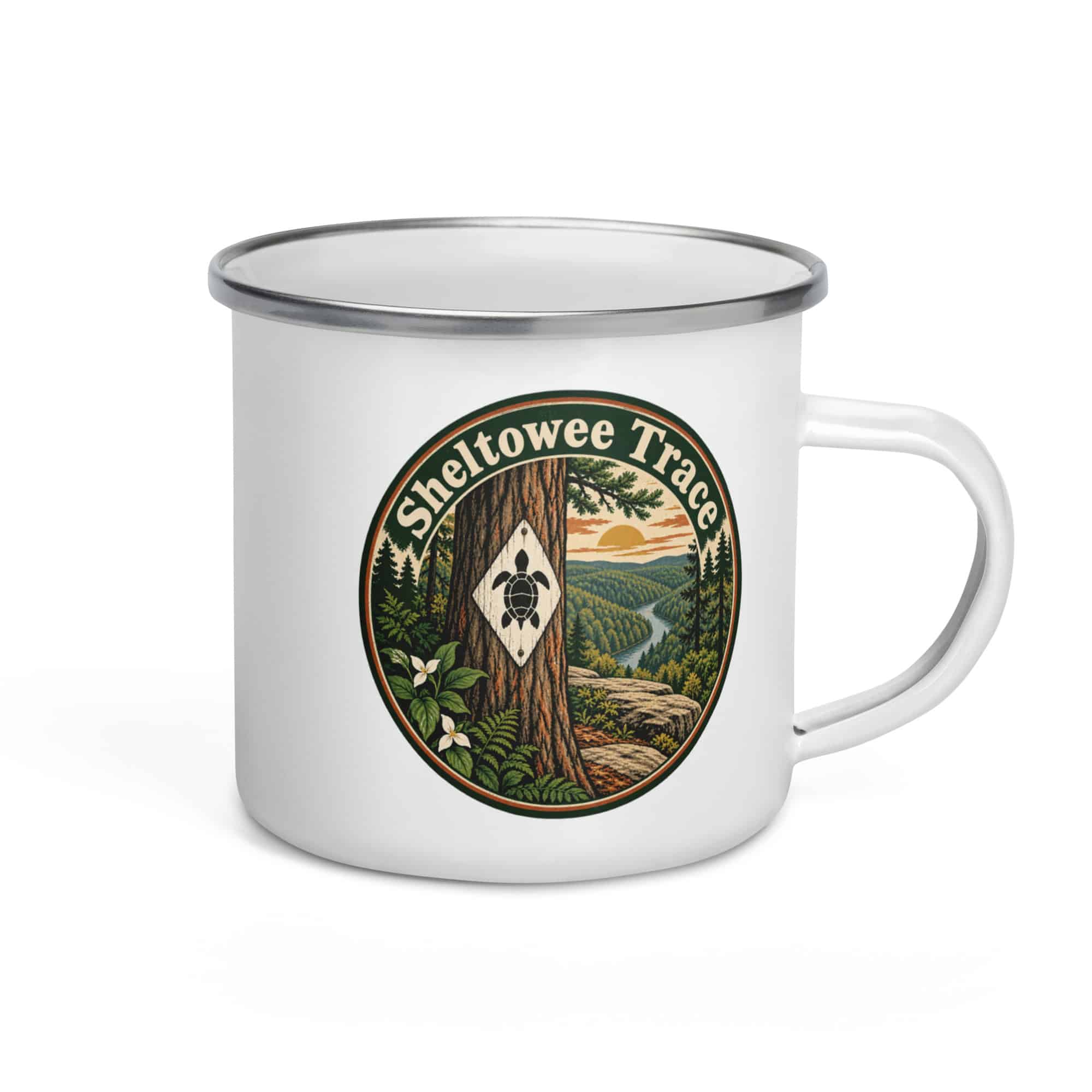 Sheltowee Trace Enamel Camp Mug: Sheltowee Trace, Vintage Round Badge