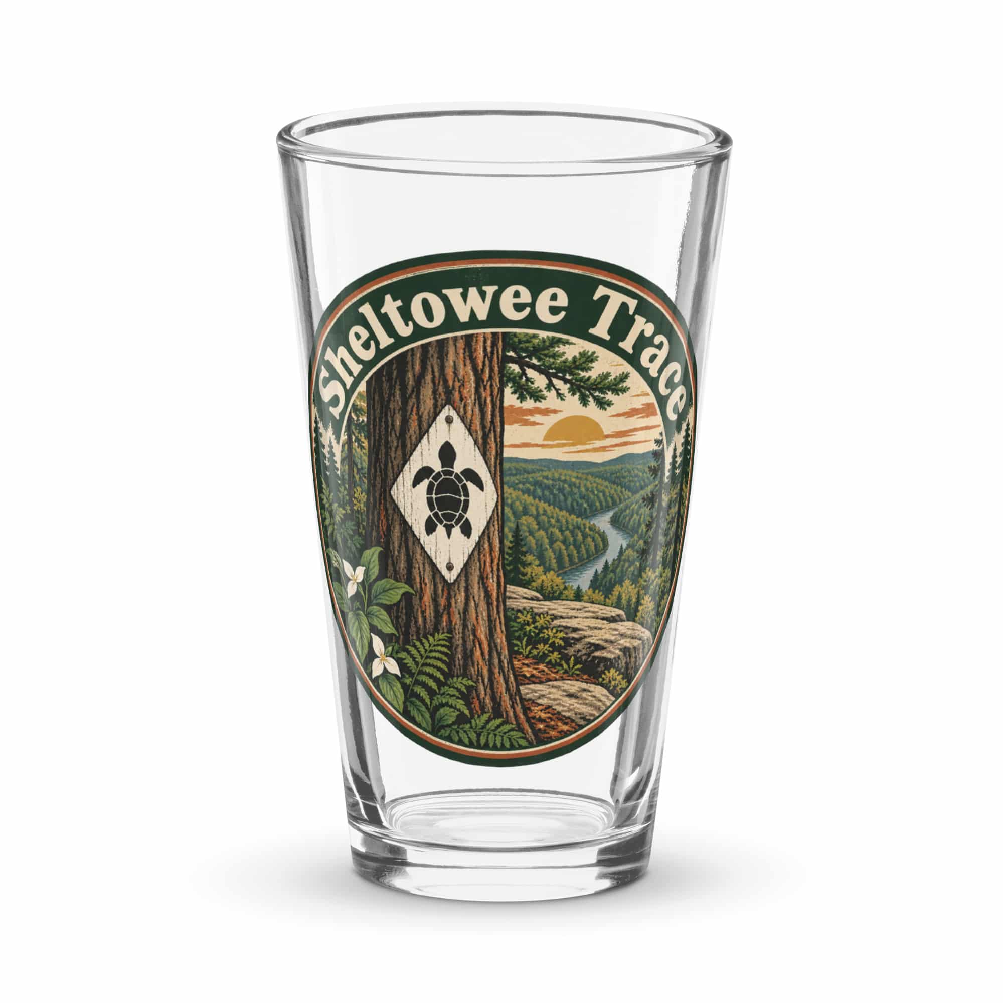 Sheltowee Trace Pint Glass: Sheltowee Trace, Vintage Round Badge