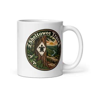 Sheltowee Trace White Ceramic Coffee Mug: Sheltowee Trace, Vintage Round Badge - 11 oz - Main