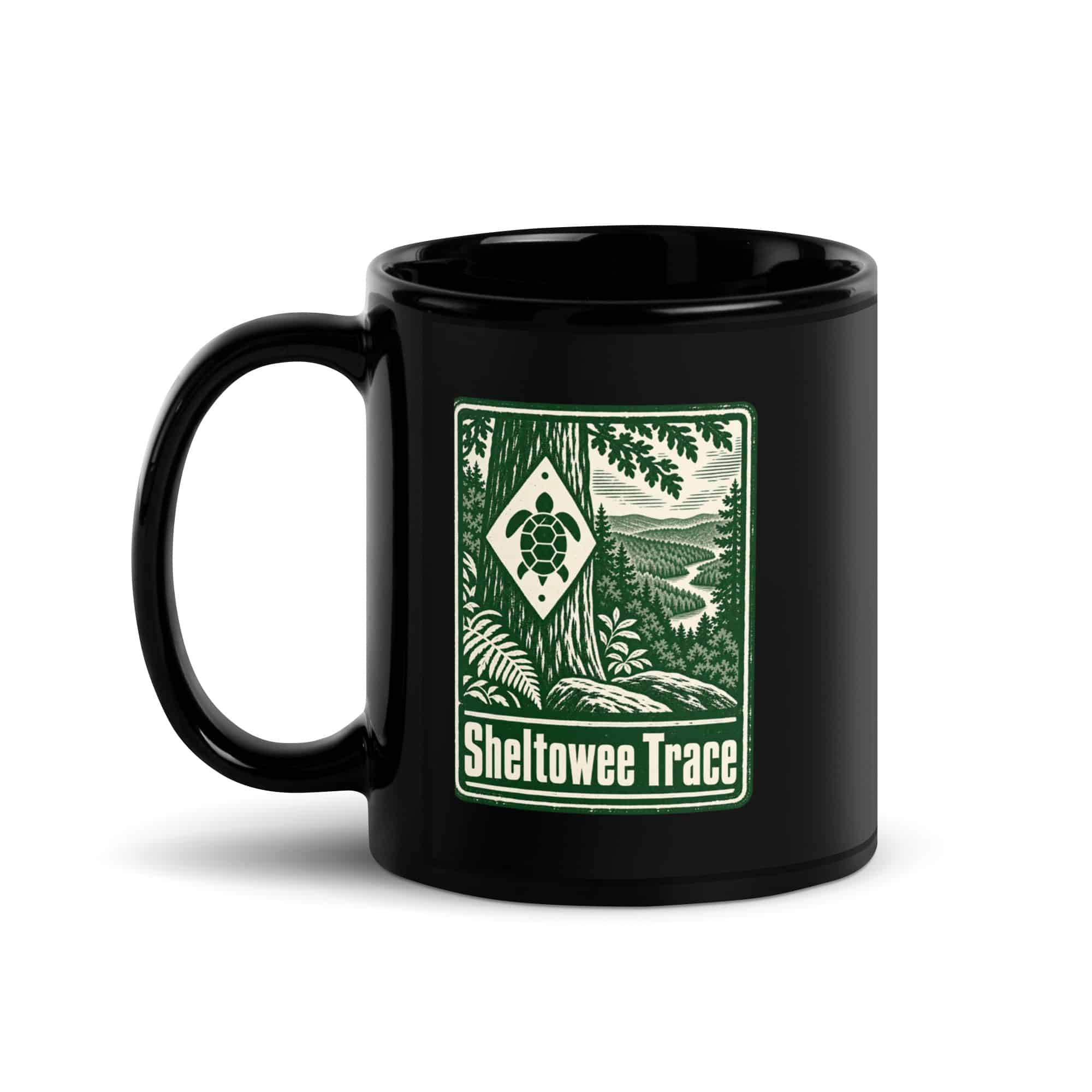 Sheltowee Trace Black Coffee Mug: Sheltowee Trace, Forest Ink Stamp