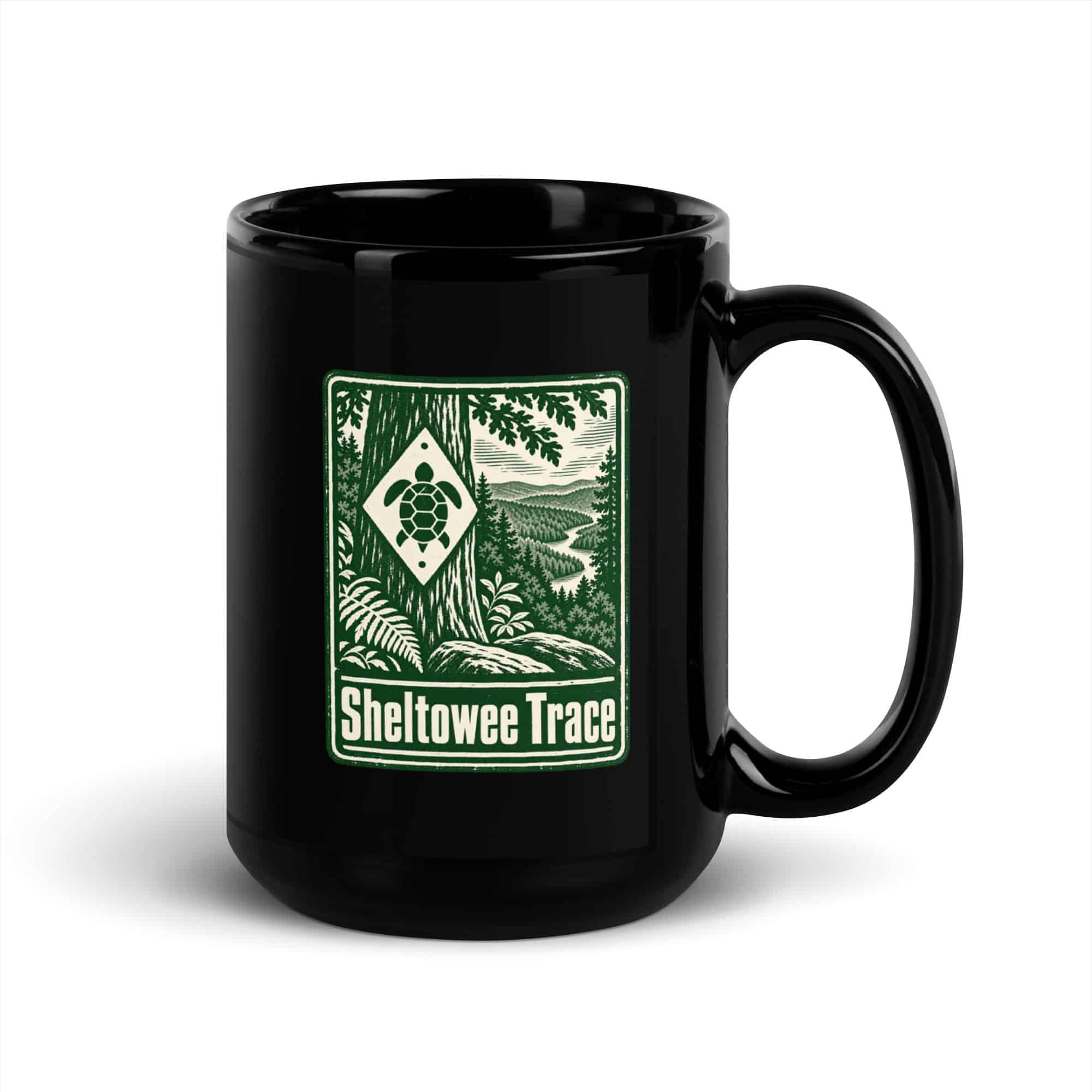 Sheltowee Trace Black Coffee Mug: Sheltowee Trace, Forest Ink Stamp