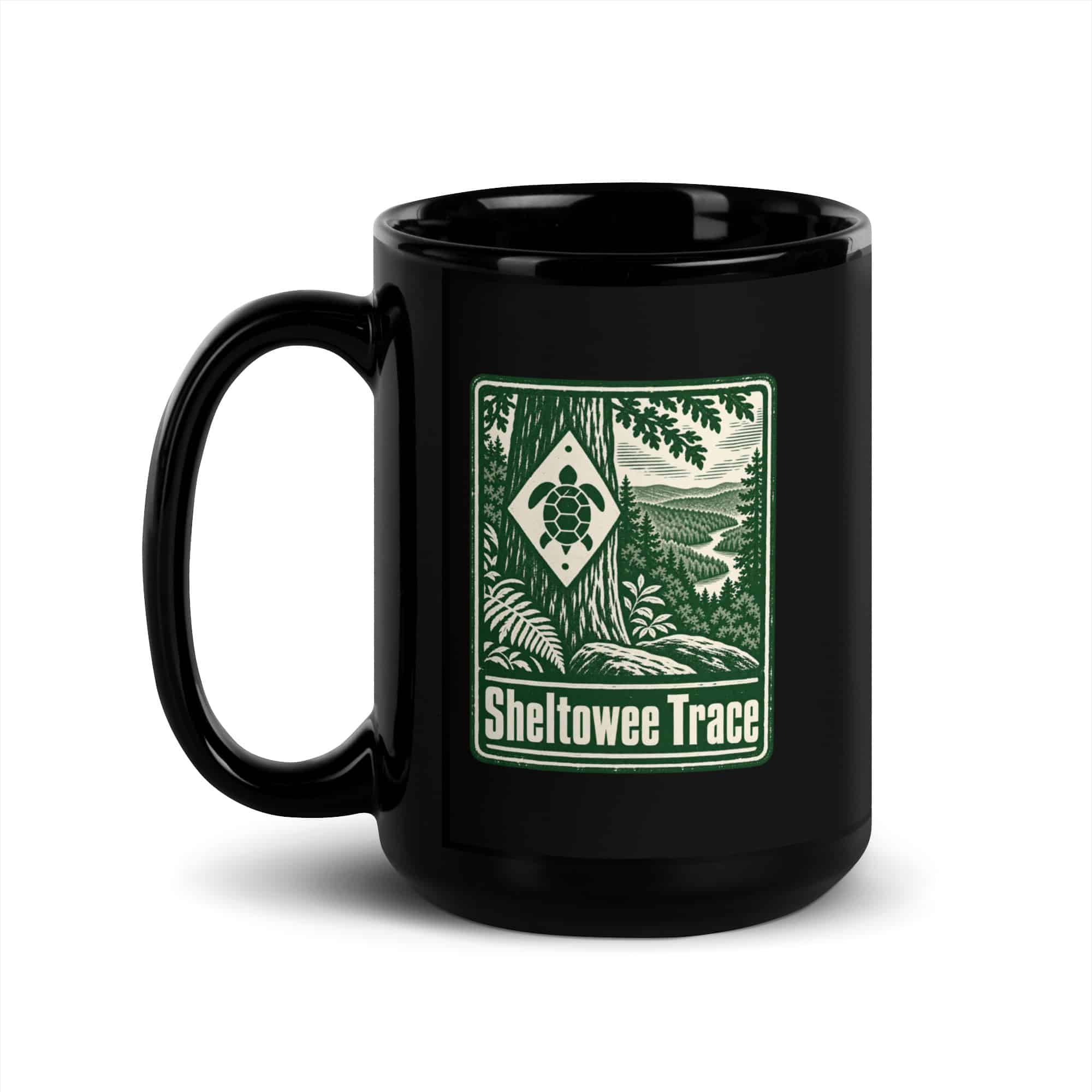 Sheltowee Trace Black Coffee Mug: Sheltowee Trace, Forest Ink Stamp