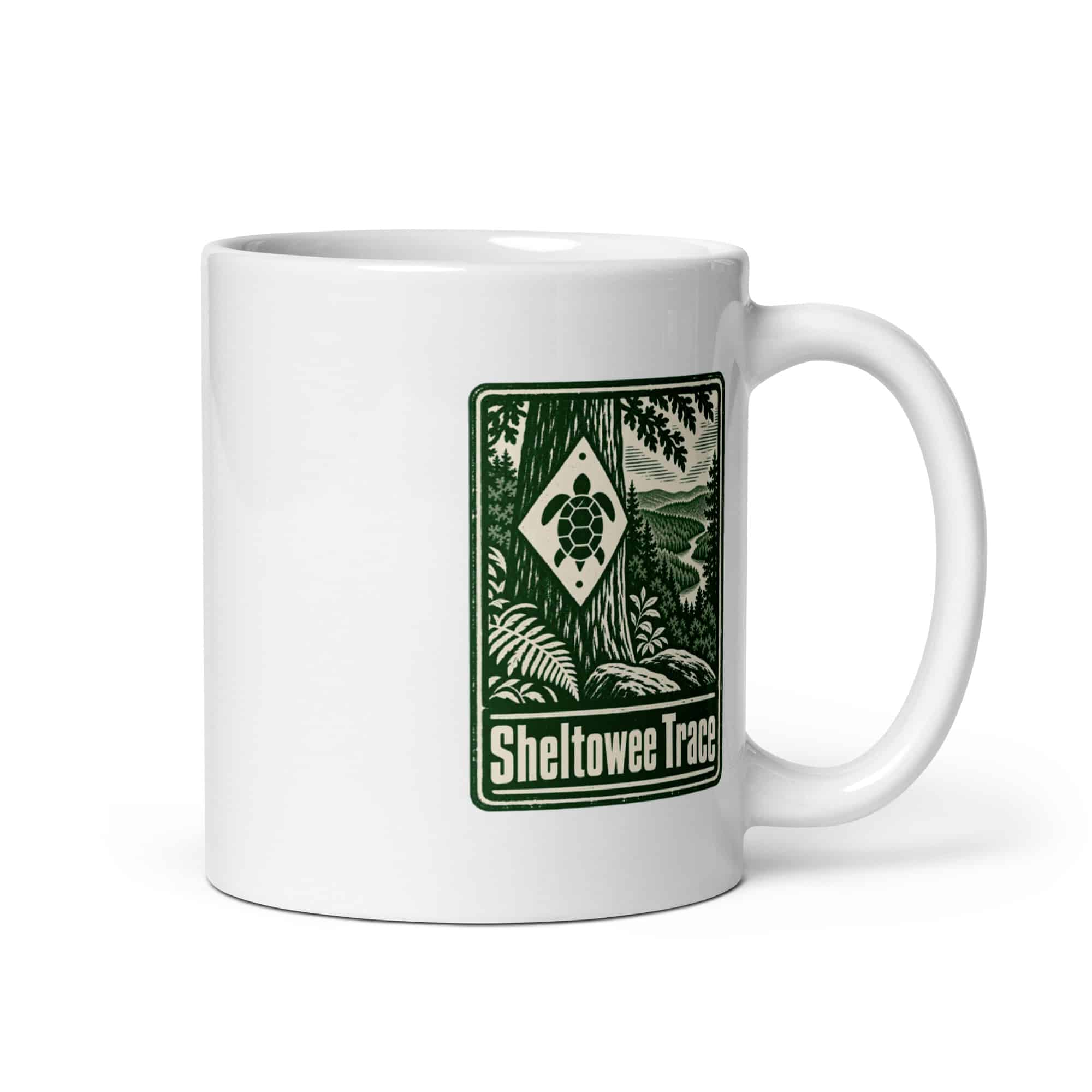 Sheltowee Trace White Ceramic Coffee Mug: Sheltowee Trace, Forest Ink Stamp