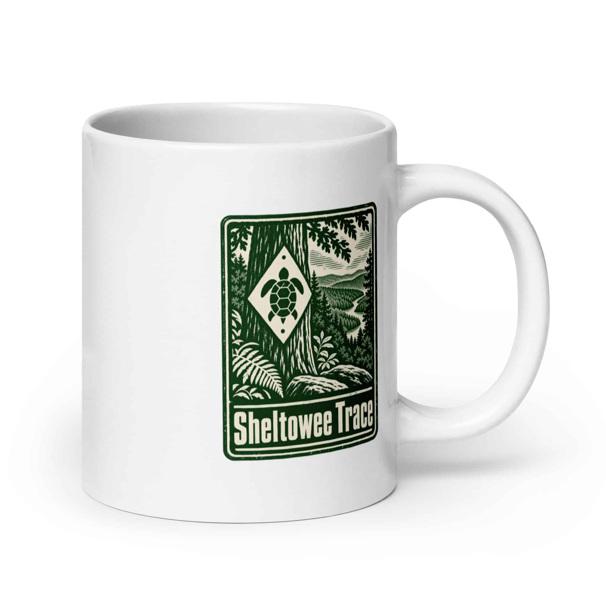 Sheltowee Trace White Ceramic Coffee Mug: Sheltowee Trace, Forest Ink Stamp
