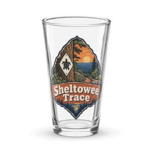 Sheltowee Trace Pint Glass: Sheltowee Trace, Scenic Shield Badge - 16 oz - Main