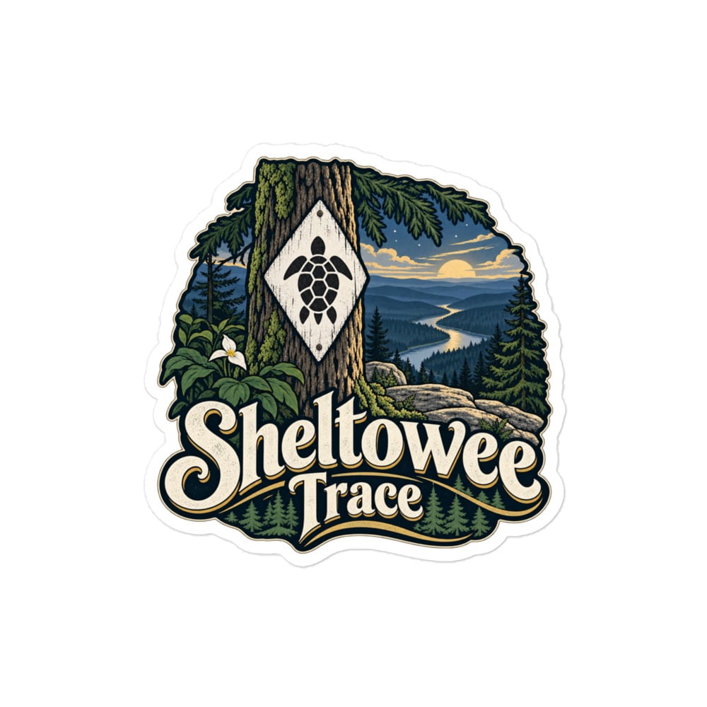 Sheltowee Trace Vinyl Sticker: Sheltowee Trace, Woodland Scenic Lettering