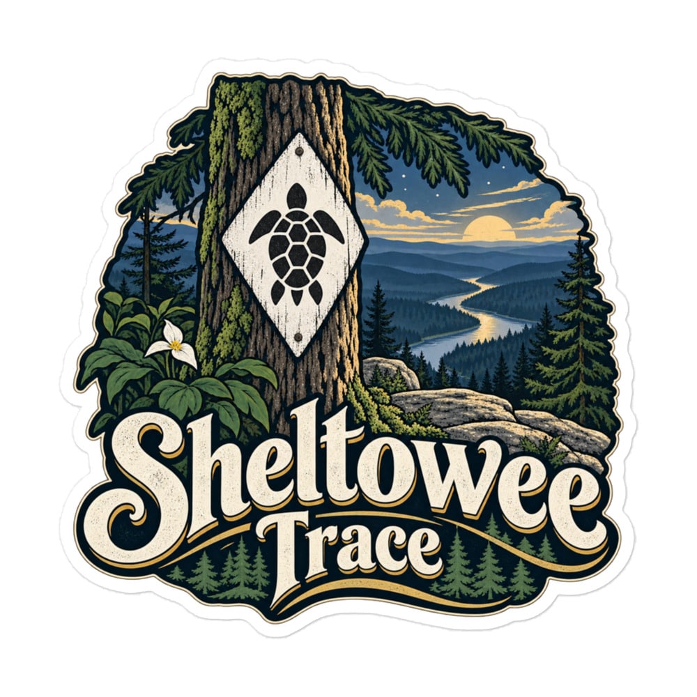 Sheltowee Trace Vinyl Sticker: Sheltowee Trace, Woodland Scenic Lettering