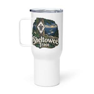 Sheltowee Trace Travel Mug: Sheltowee Trace, Woodland Scenic Lettering - 25 oz - Main