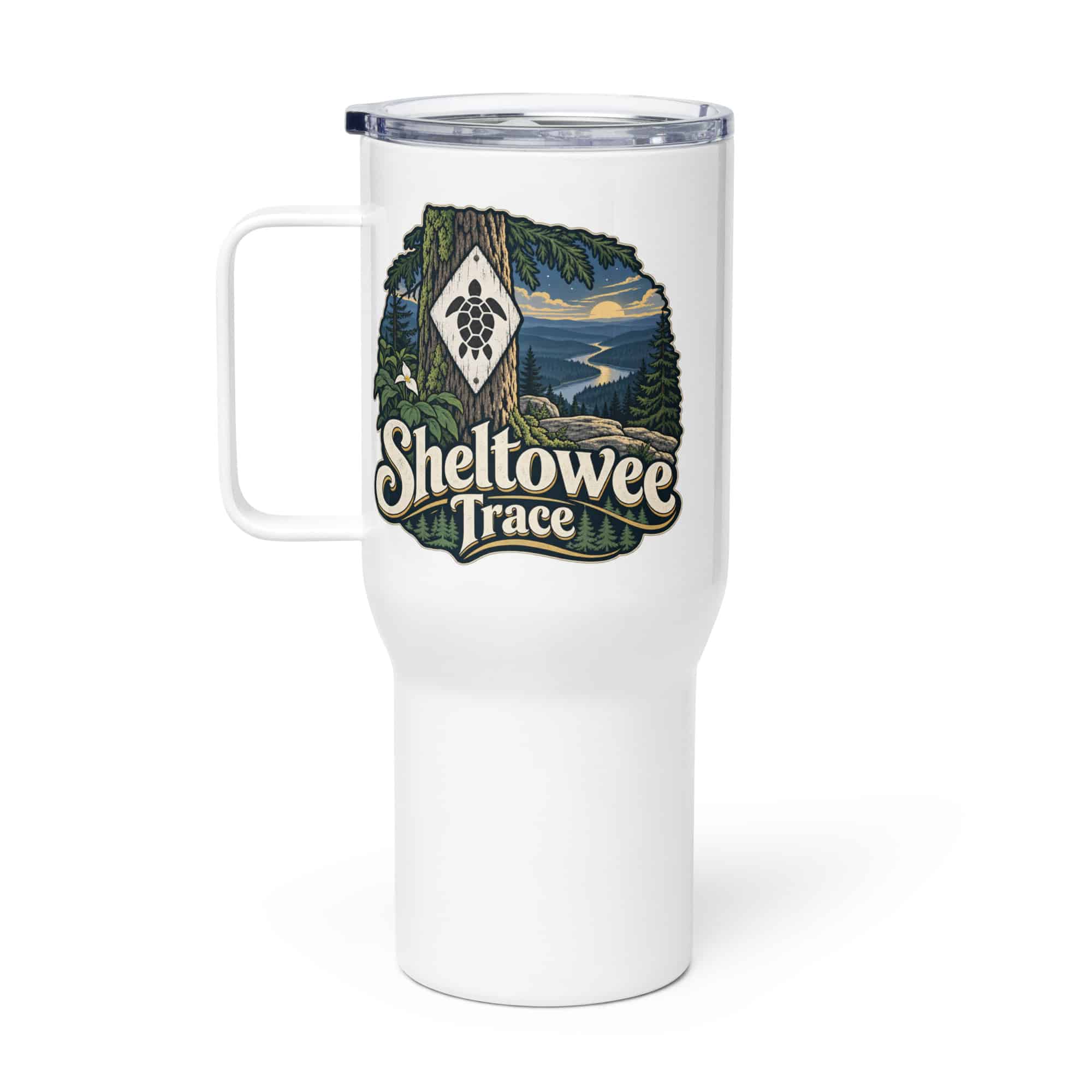 Sheltowee Trace Travel Mug: Sheltowee Trace, Woodland Scenic Lettering