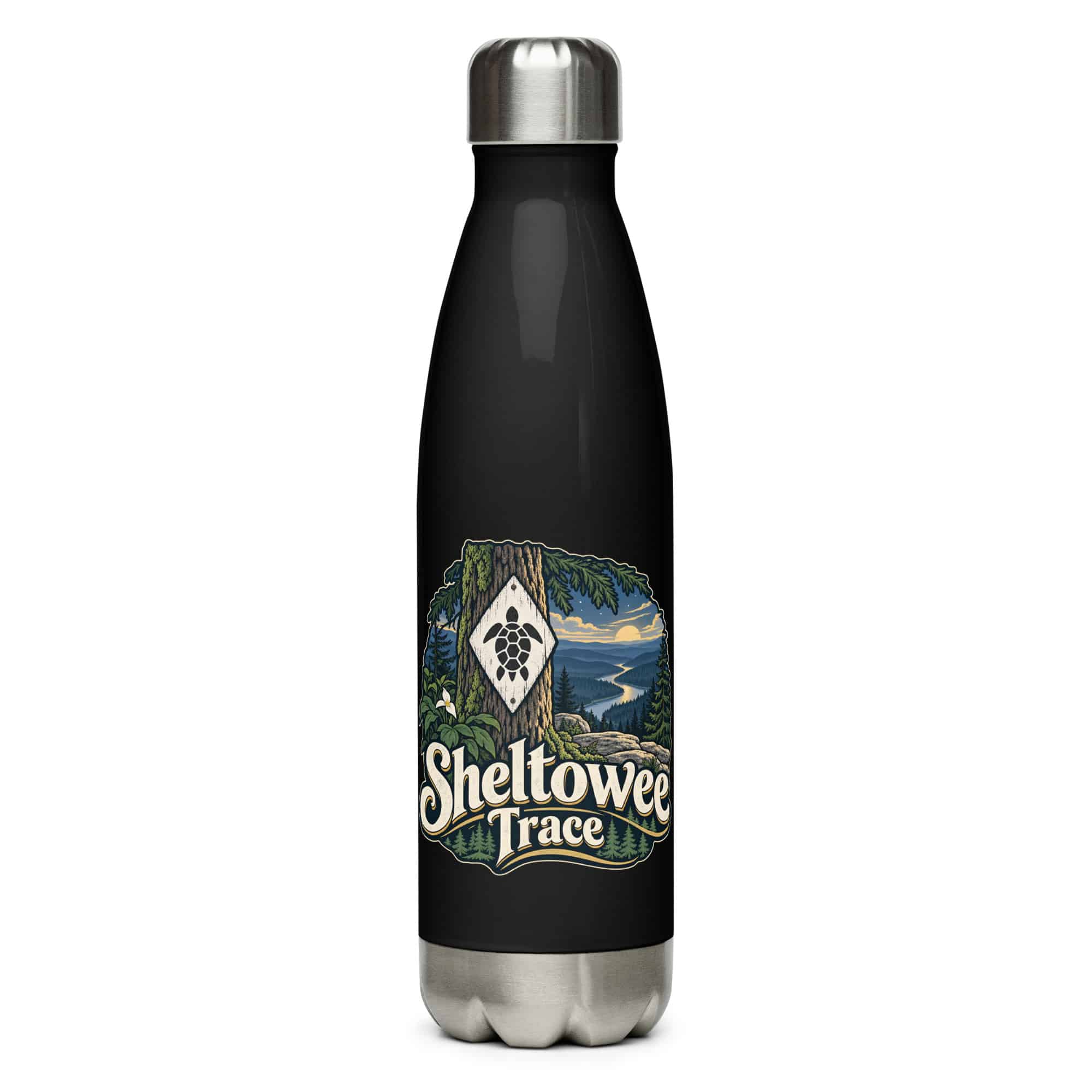 Sheltowee Trace Stainless Steel Water Bottle: Sheltowee Trace, Woodland Scenic Lettering