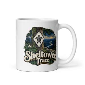 Sheltowee Trace White Ceramic Coffee Mug: Sheltowee Trace, Woodland Scenic Lettering - 11 oz - Main