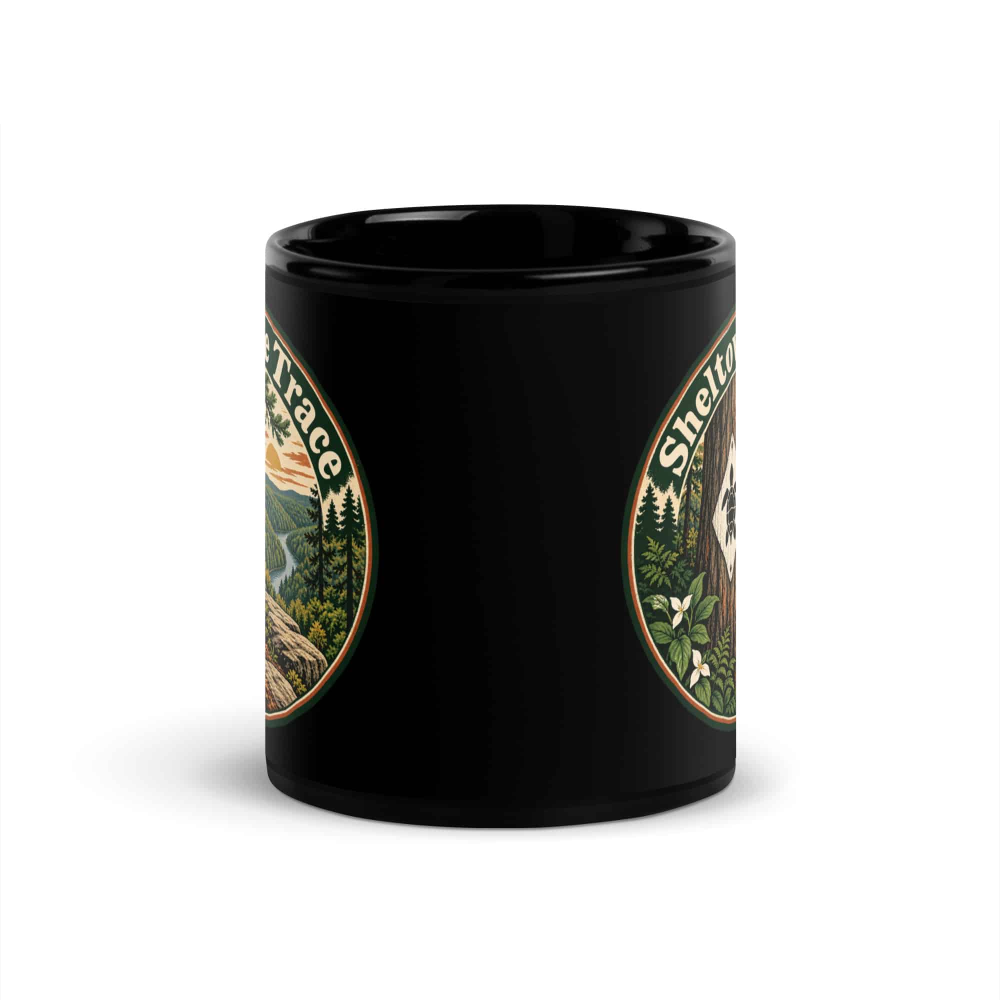 Sheltowee Trace Black Coffee Mug: Turtle Trail Badge