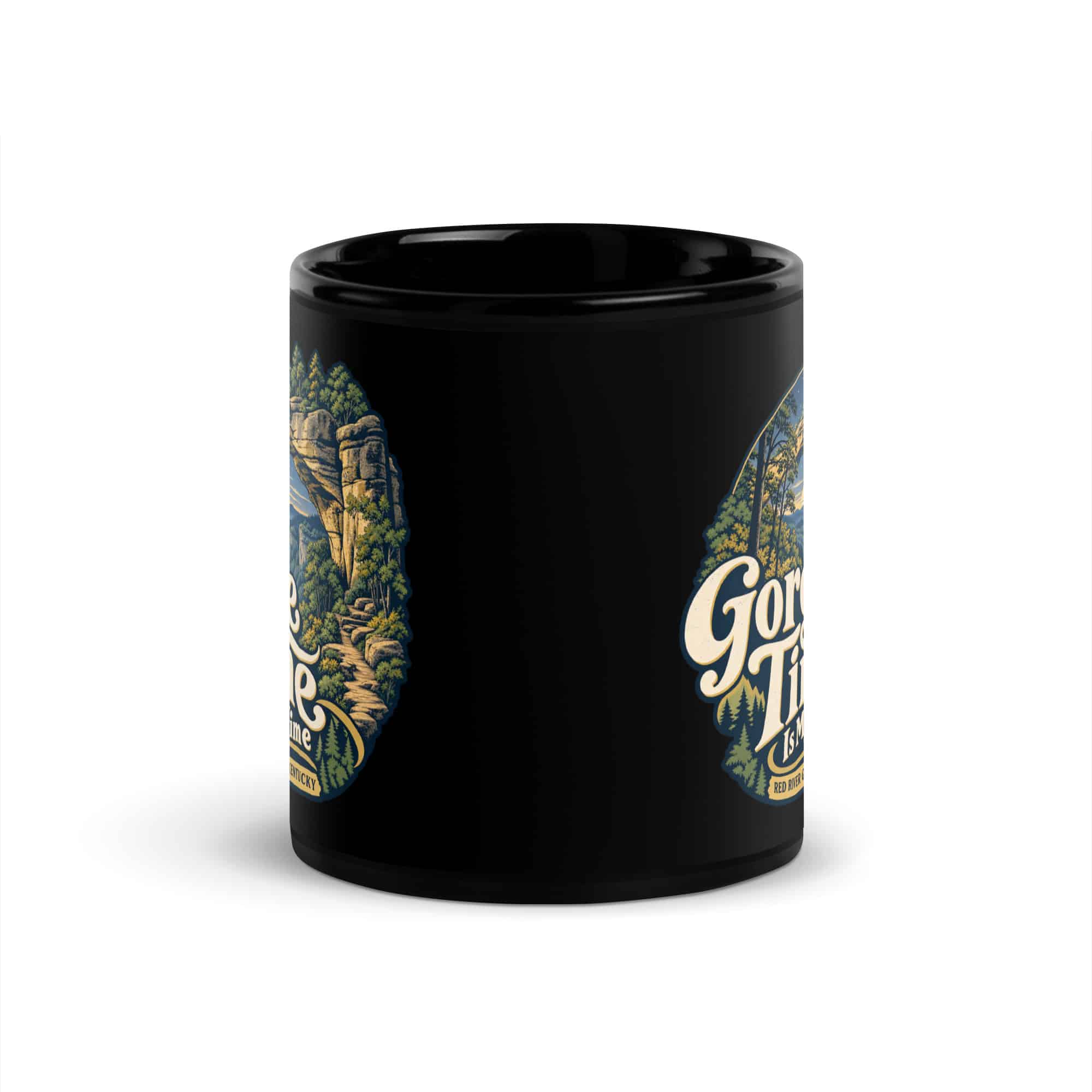 Red River Gorge Black Coffee Mug: Gorge Time Is My Time, Woodland Arch Typography