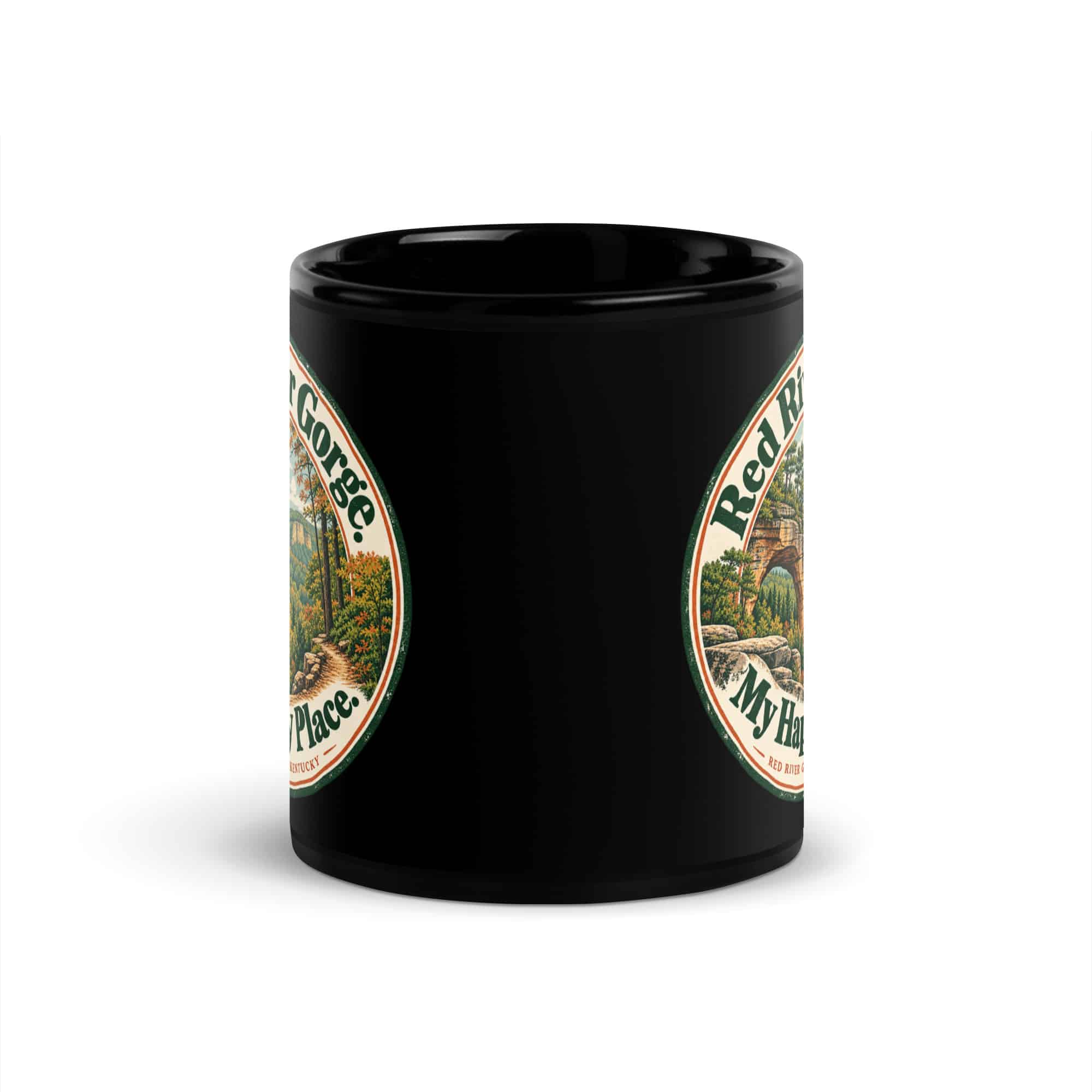 Red River Gorge Black Coffee Mug: Red River Gorge. My Happy Place., Vintage Round Badge
