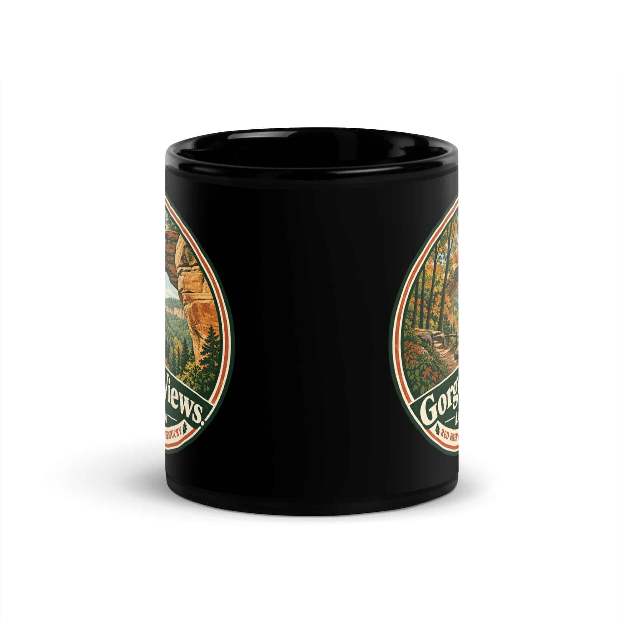 Red River Gorge Black Coffee Mug: Gorge Views, Vintage Round Badge