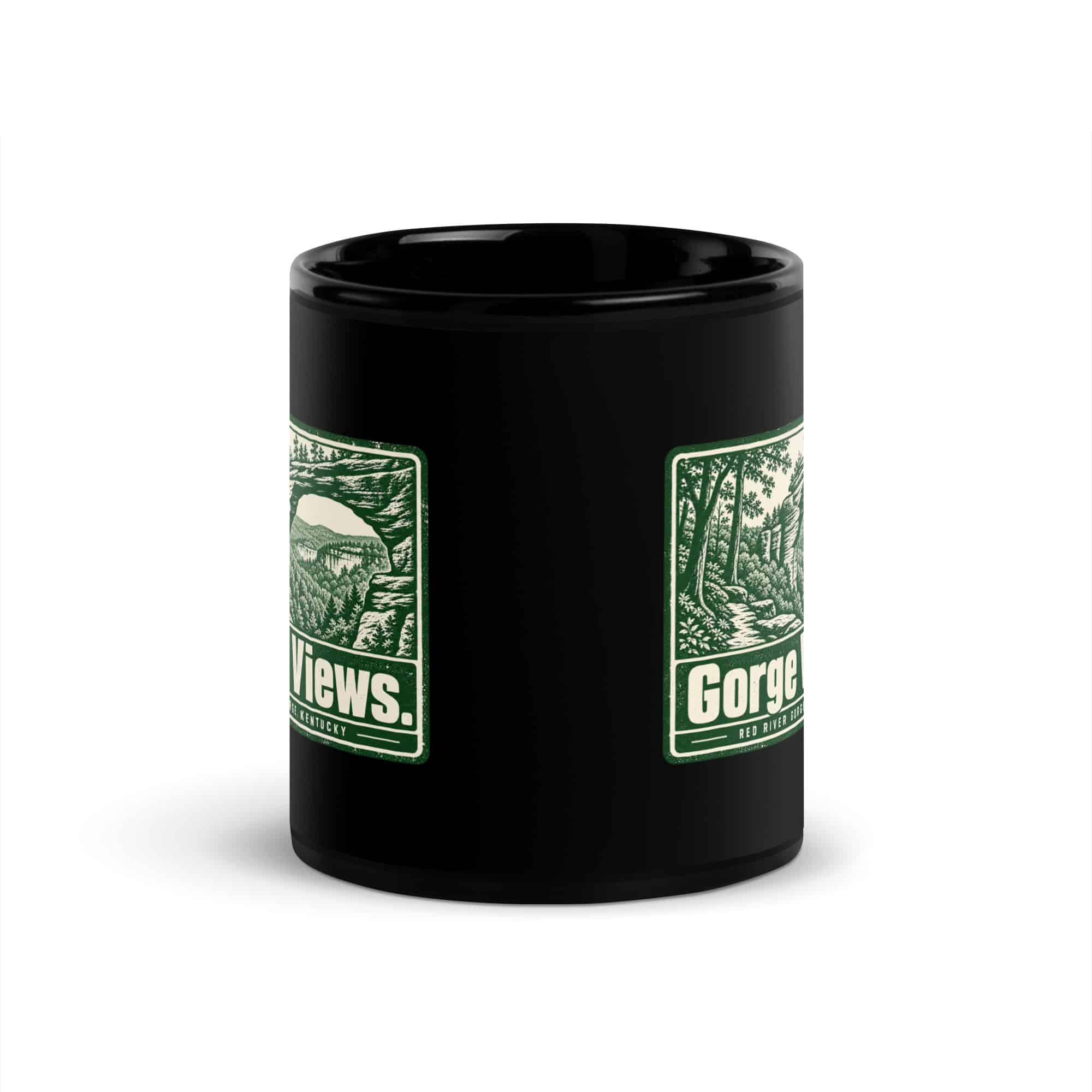 Red River Gorge Black Coffee Mug: Gorge Views, Forest Stamp