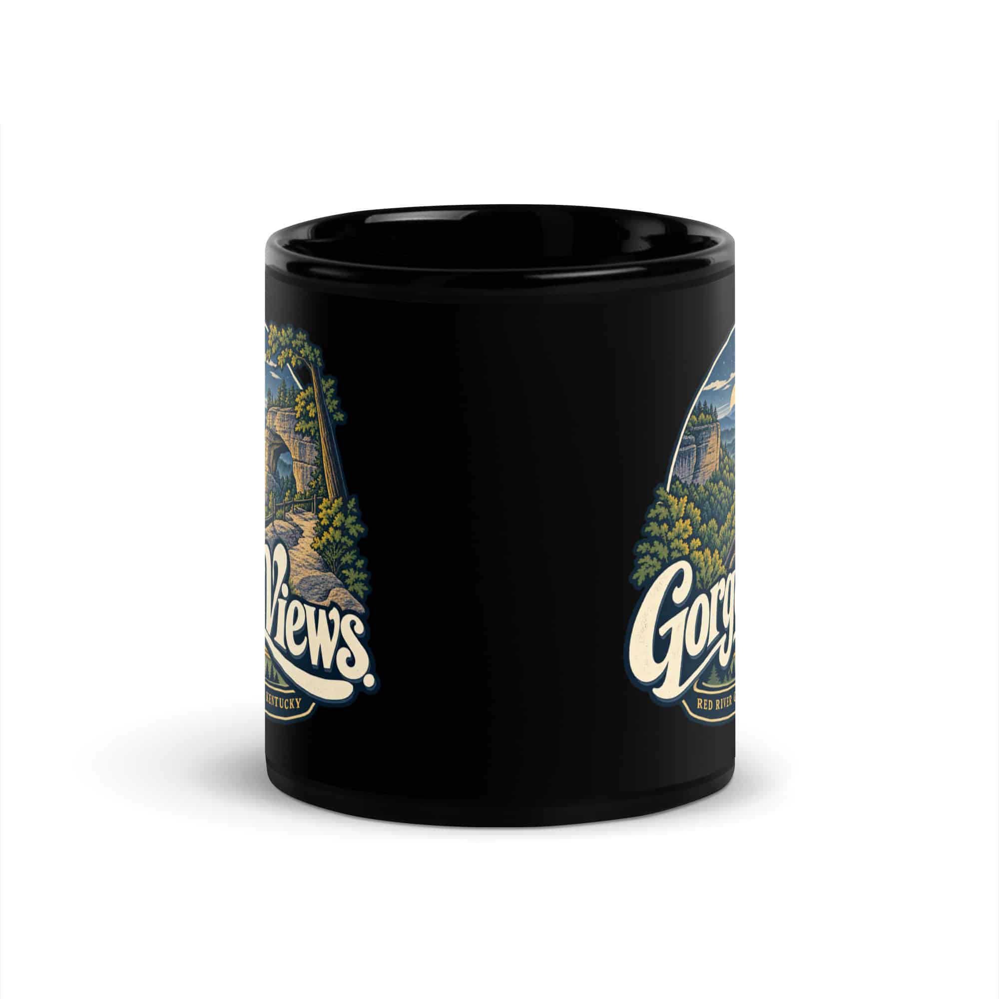 Red River Gorge Black Coffee Mug: Gorge Views, Woodland Arch Typography