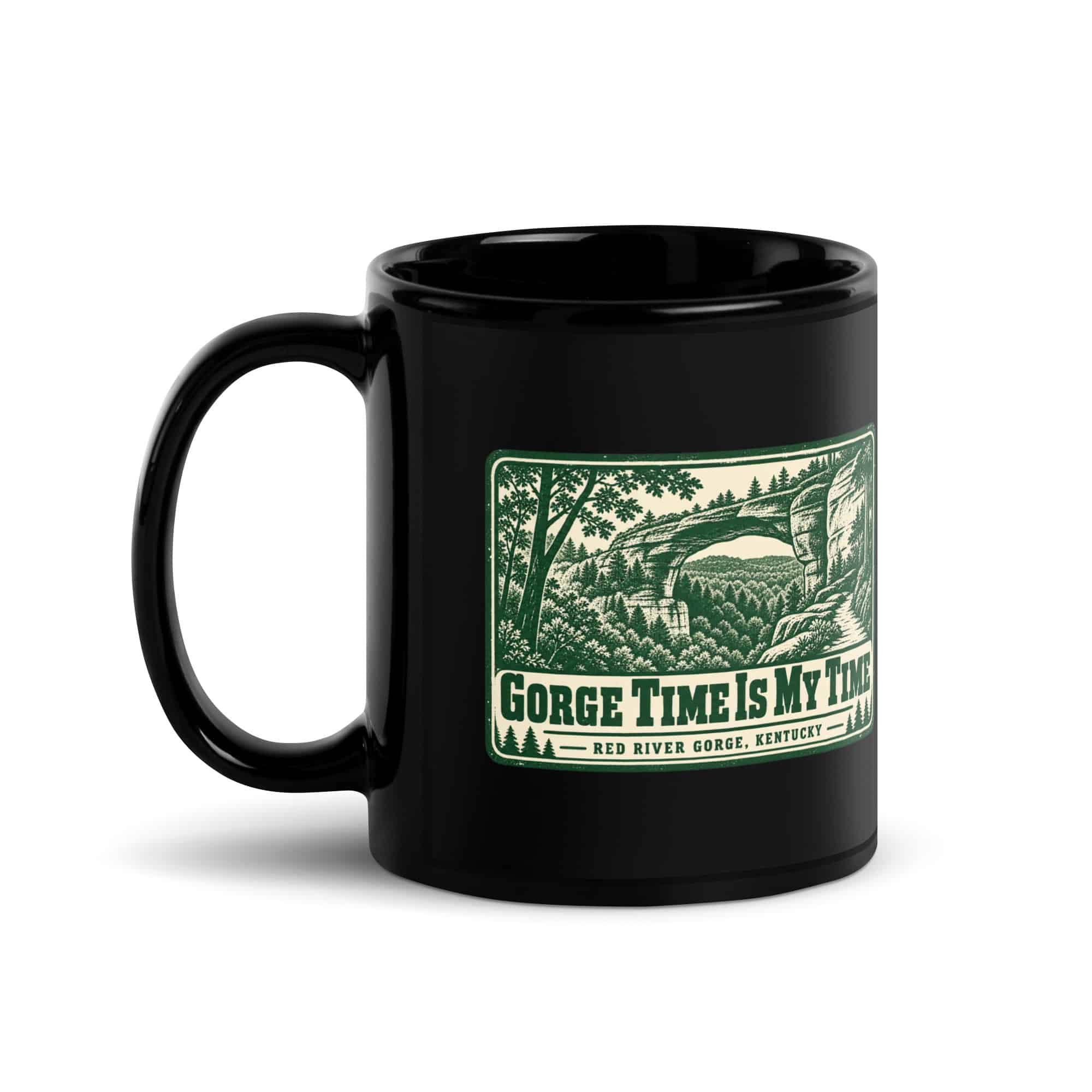 Red River Gorge Black Coffee Mug: Gorge Time Is My Time, Forest Stamp
