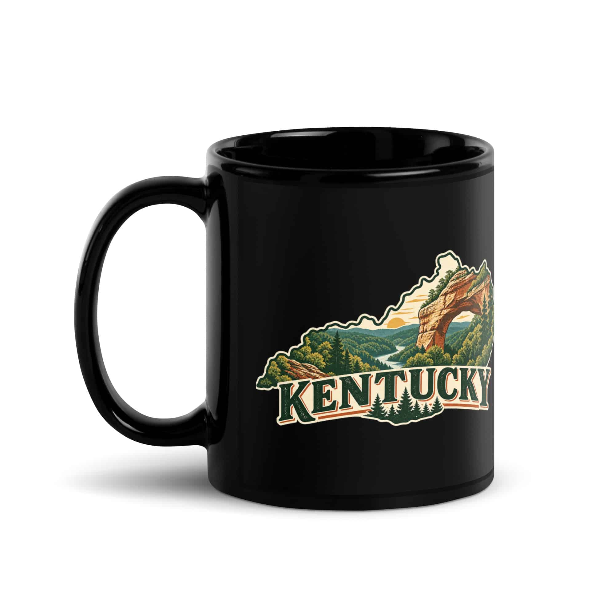 Kentucky Black Coffee Mug: Sandstone Arch State Silhouette