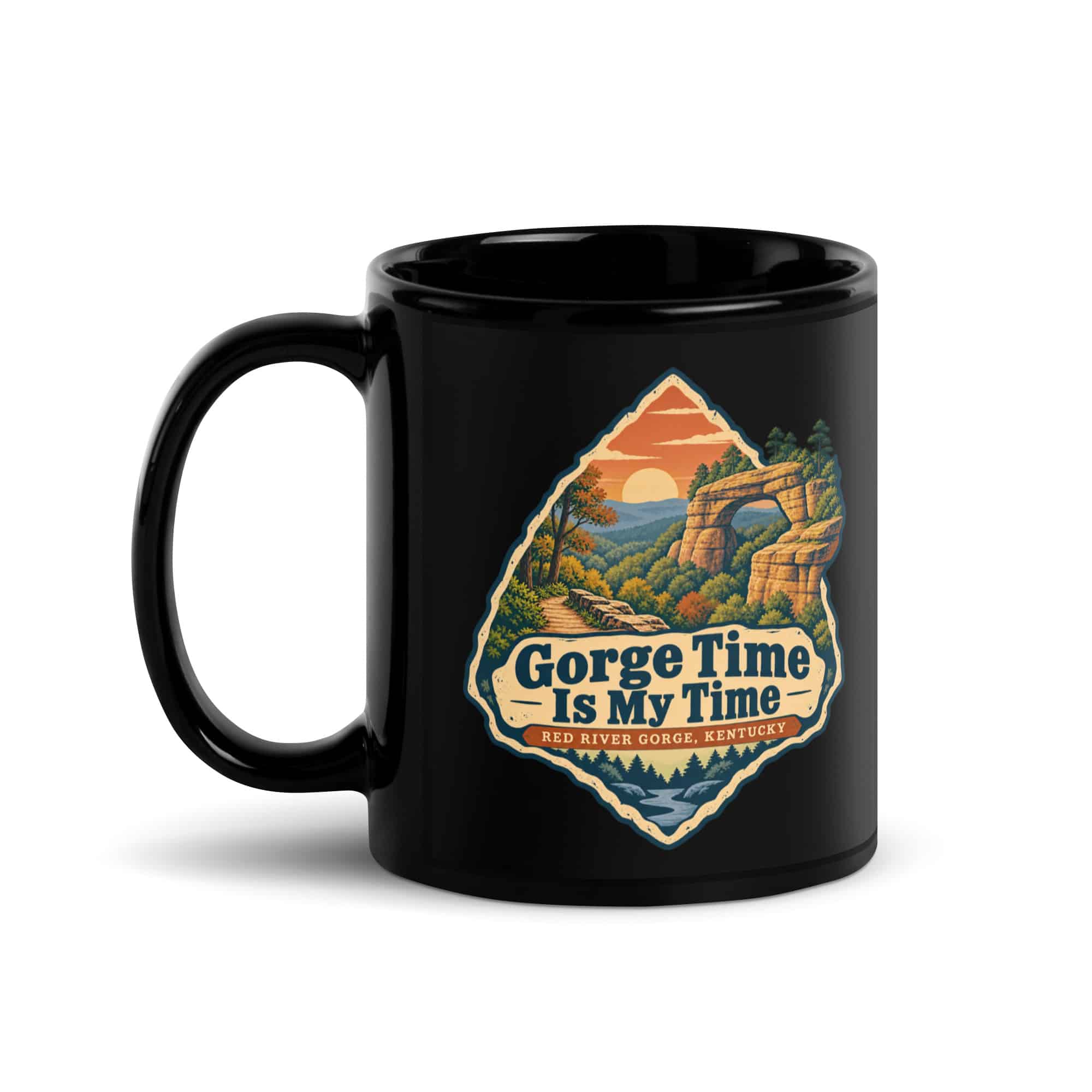 Red River Gorge Black Coffee Mug: Gorge Time Is My Time, Sunset Arch Badge