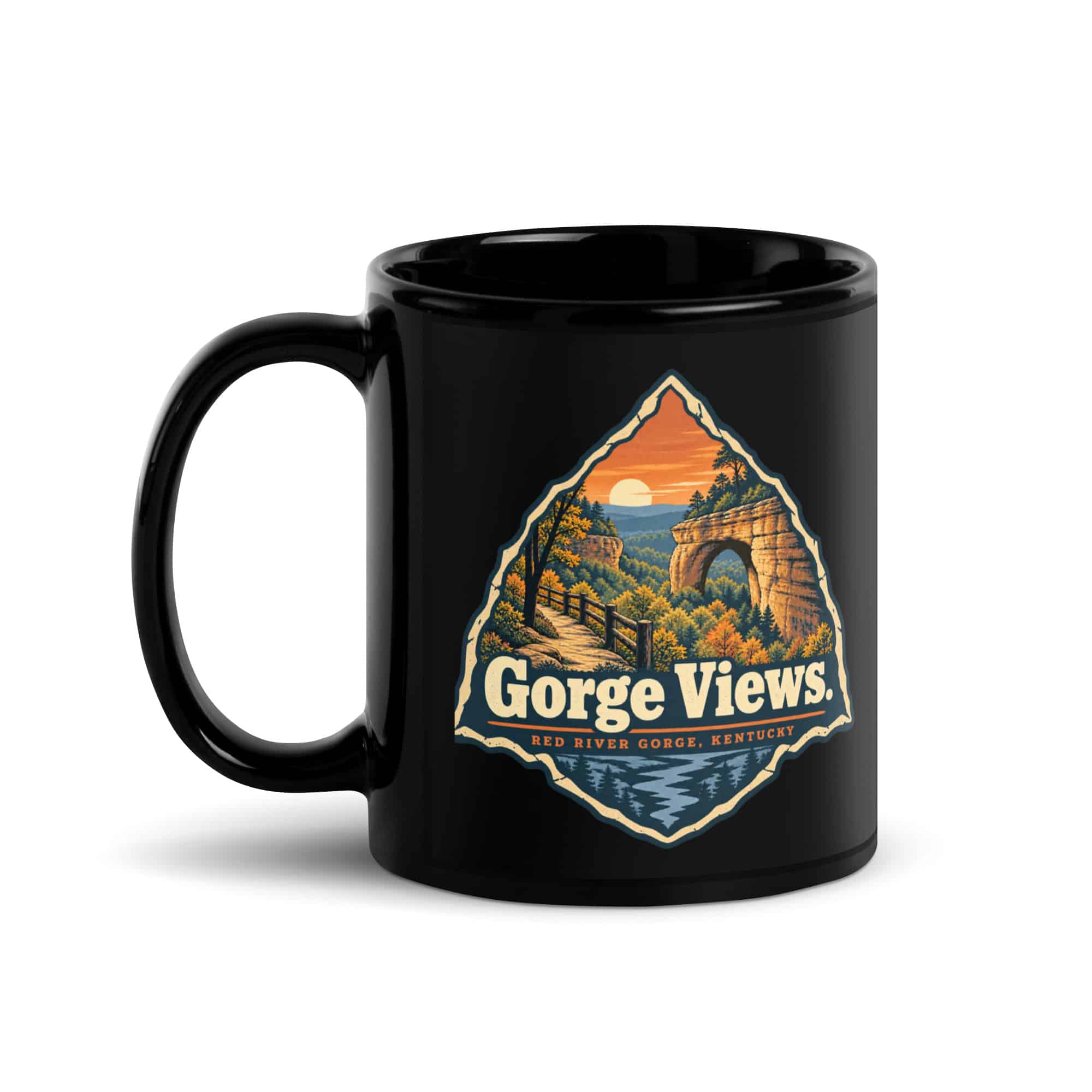 Red River Gorge Black Coffee Mug: Gorge Views, Sunset Arch Badge