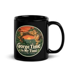 Red River Gorge Black Coffee Mug: Gorge Time Is My Time, Vintage Round Badge