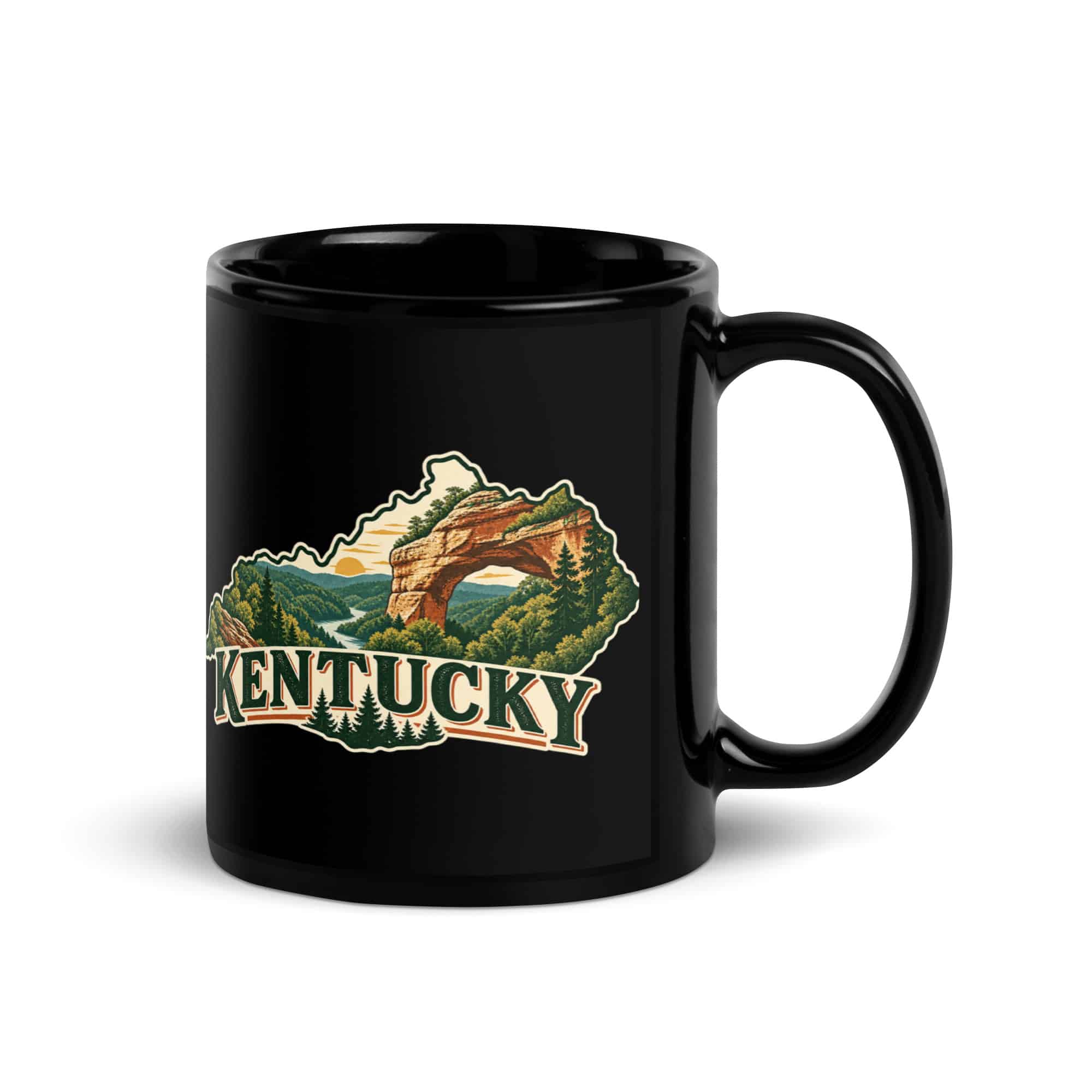 Kentucky Black Coffee Mug: Sandstone Arch State Silhouette
