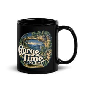 Red River Gorge Black Coffee Mug: Gorge Time Is My Time, Woodland Arch Typography, product view 1