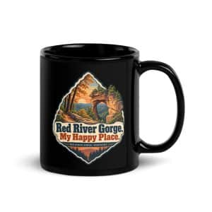 Red River Gorge Black Coffee Mug: Red River Gorge. My Happy Place, Sunset Arch Badge, product view 1