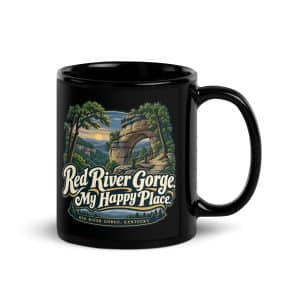 Red River Gorge Black Coffee Mug: Red River Gorge. My Happy Place, Woodland Arch Typography, product view 1